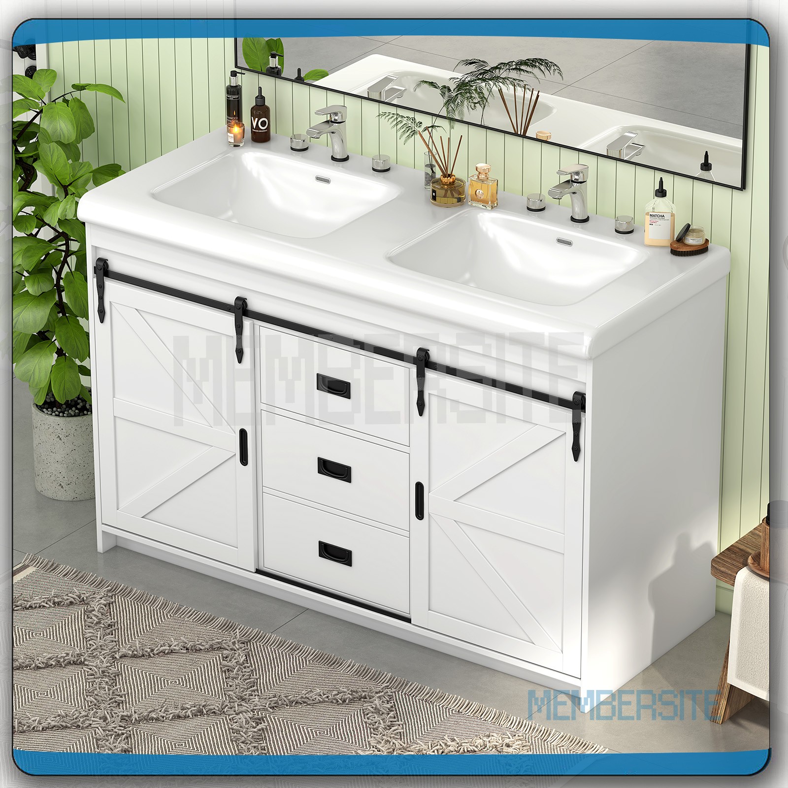 Bathroom Vanity Cabinet ,47.3″ Ceramic Sink ,Bathroom Vanity and 2 Sliding Doors