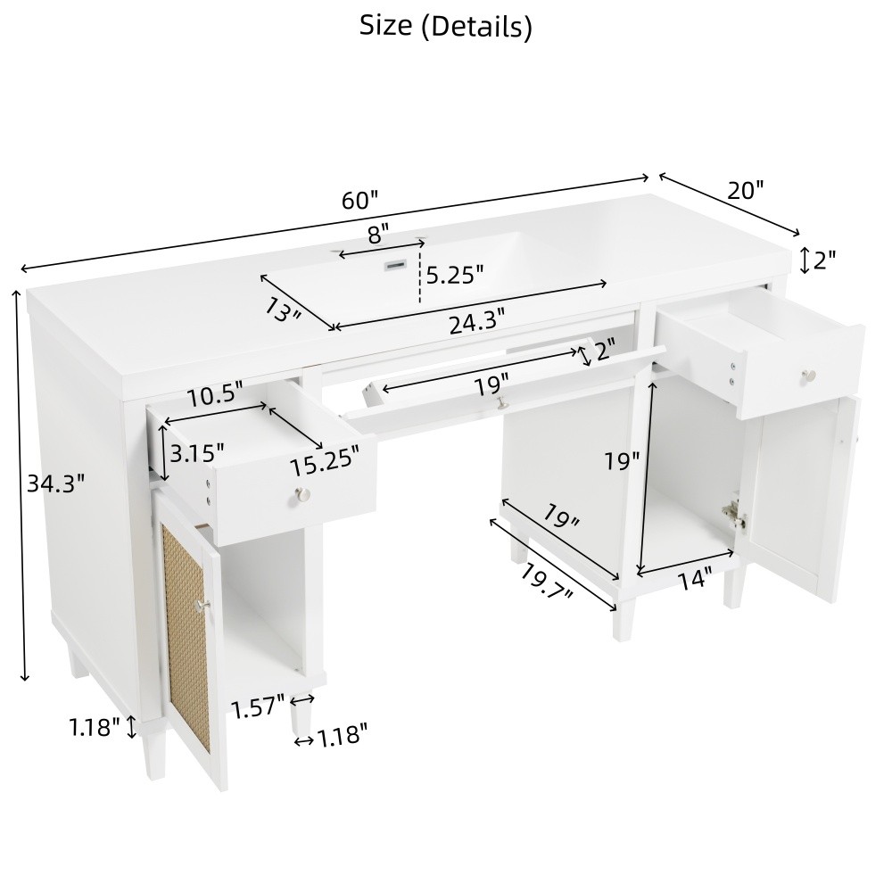 60 Inch Bathroom Vanity with SMC Sink, Modern Spacious Bathroom Storage Cabinet