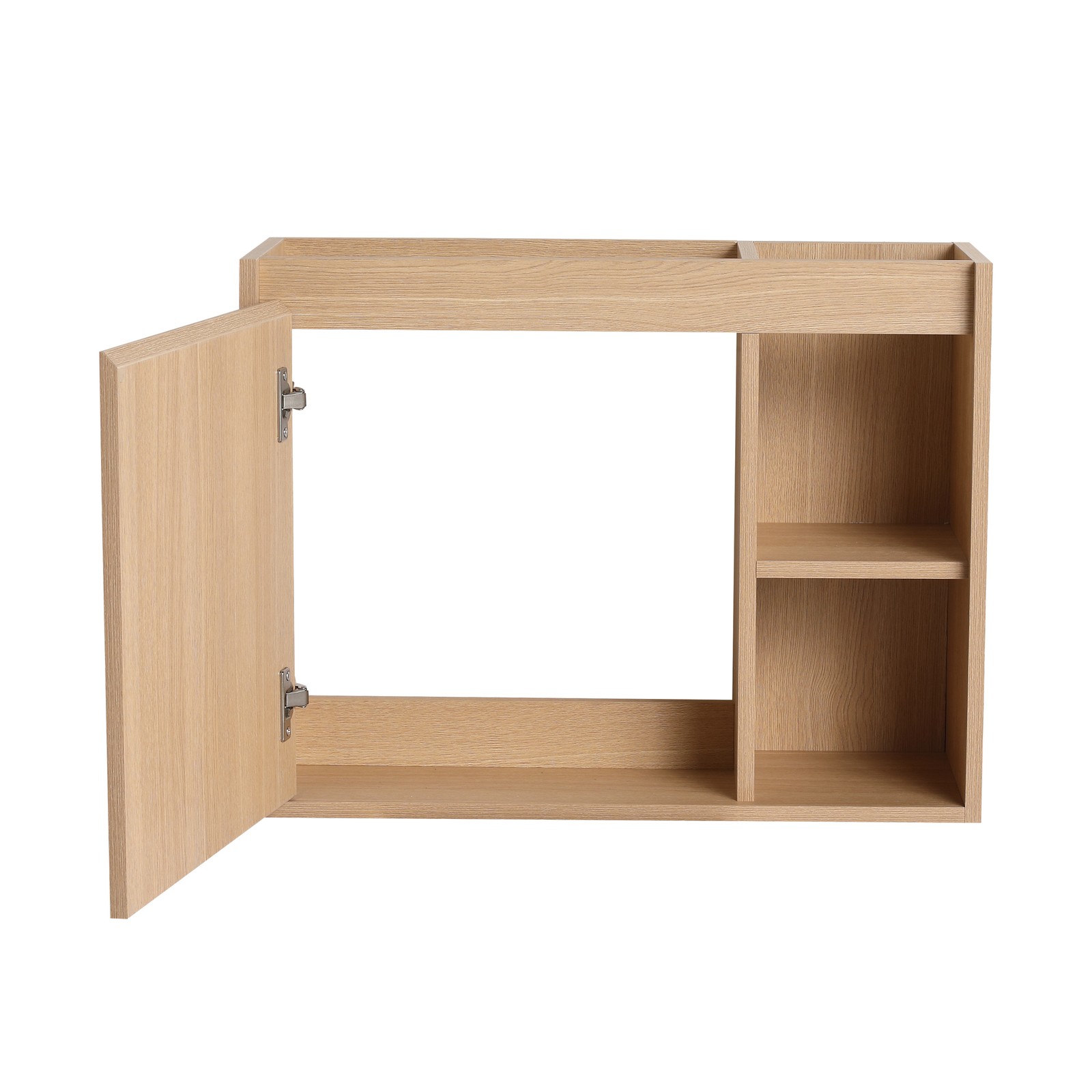 26in Plywood Wall-Mounted Bathroom Vanity W/ Ceramic Sink Basin Door Shelf Oak