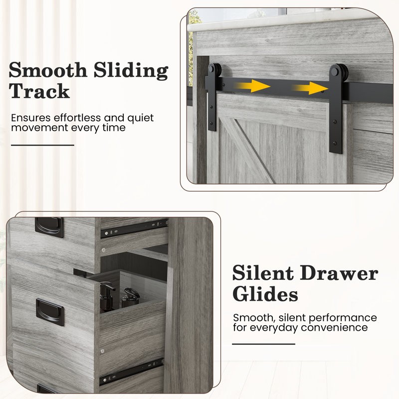 HOMMOW Farmhouse Single Bathroom Vanity with Top,Sliding Barn Door Sink Vanity