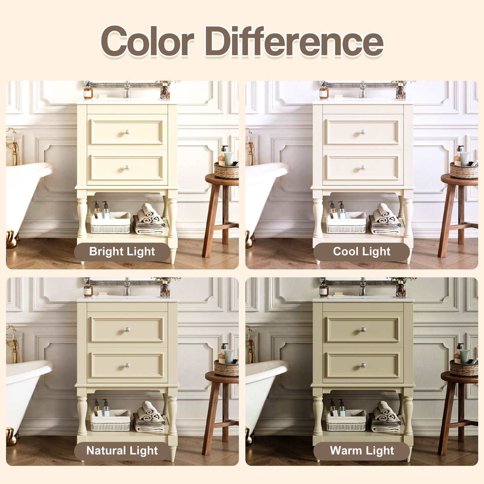 FUNIDEE 20” Bathroom Vanity Set Storage Cabinet with Ceramic Sink Combo Beige