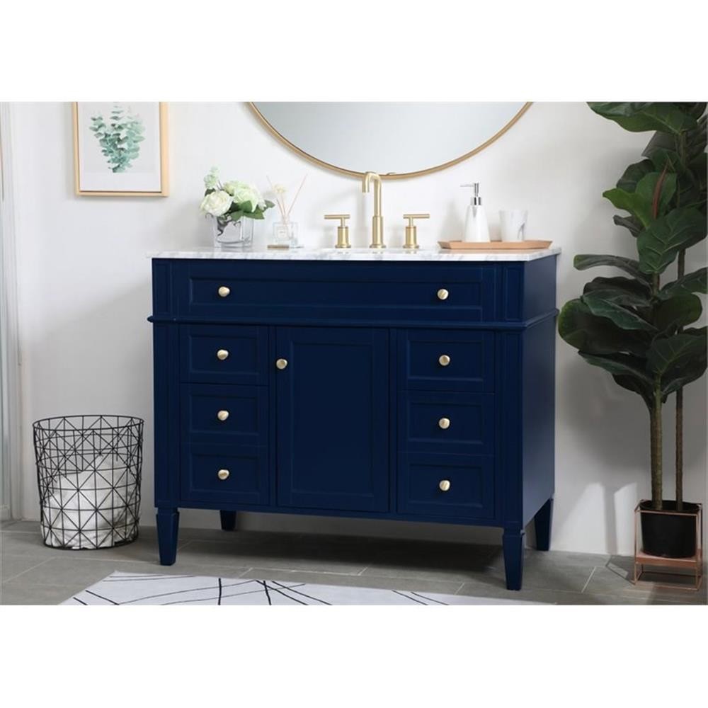 Elegant Decor Park Avenue 42″ Metal MDF Marble Single Bathroom Vanity in Blue
