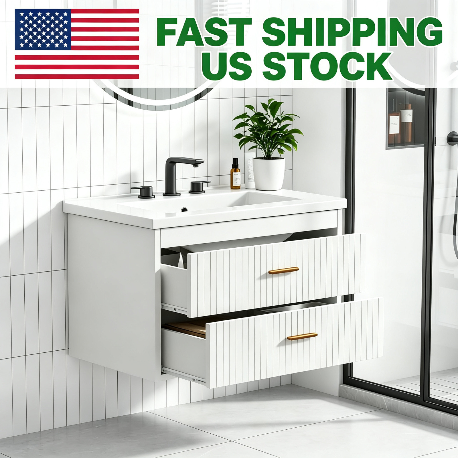 24 Inch Floating Bathroom Vanity with Sink Wall Mounted Storage Cabinet
