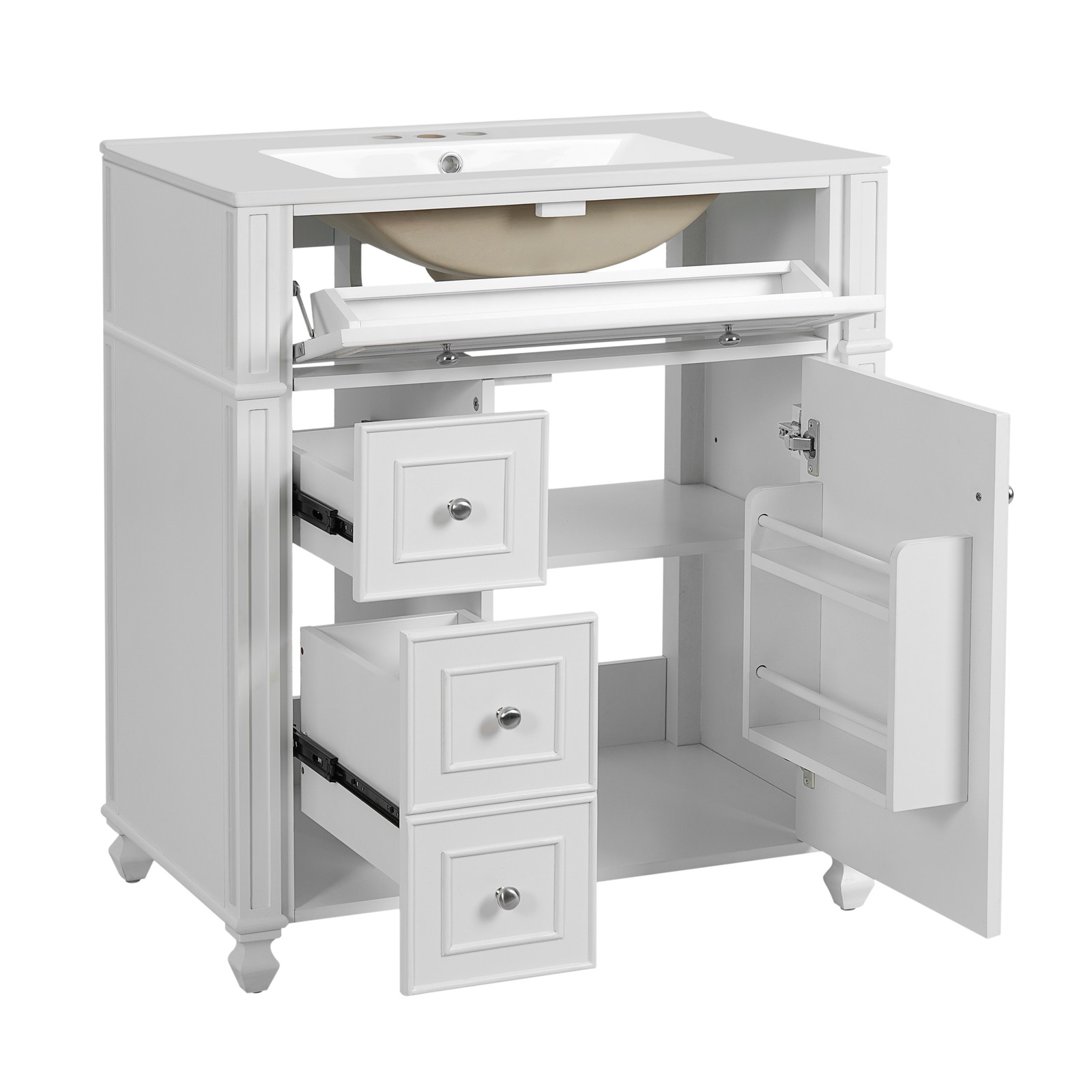 30 Inch Bathroom Vanity w/Ceramic Sink Basin, Storage Cabinet w/Soft Close Door