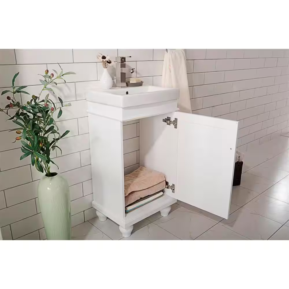 17.5 In. W Bath Vanity in White with Ceramic Vanity Top in White with White Basi