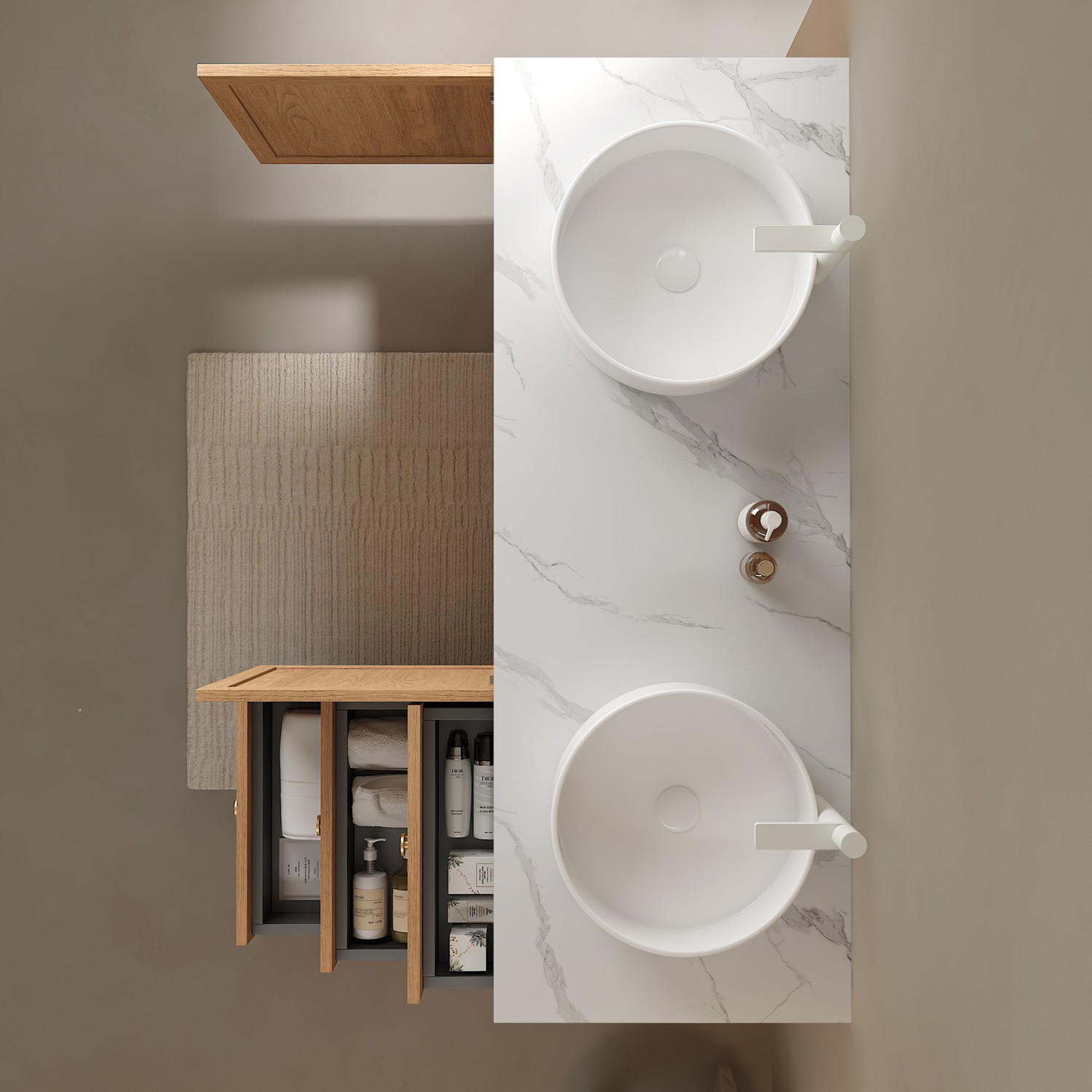 60″ Bathroom Vanity w/Double Ceramic Sink, Freestanding Vanity Cabinet,3 Drawers