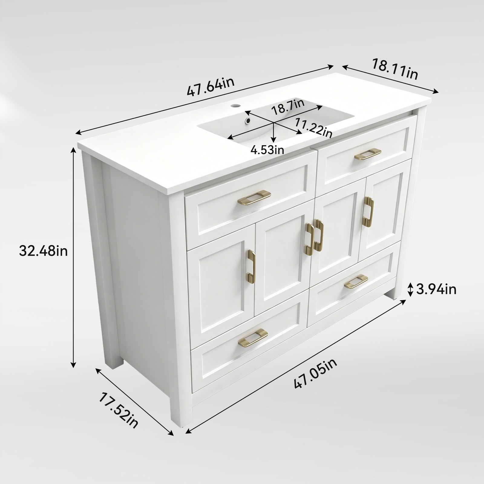 Modern 48″ White Bathroom Vanity with Resin sink Combo, Abundant Storage Cabinet