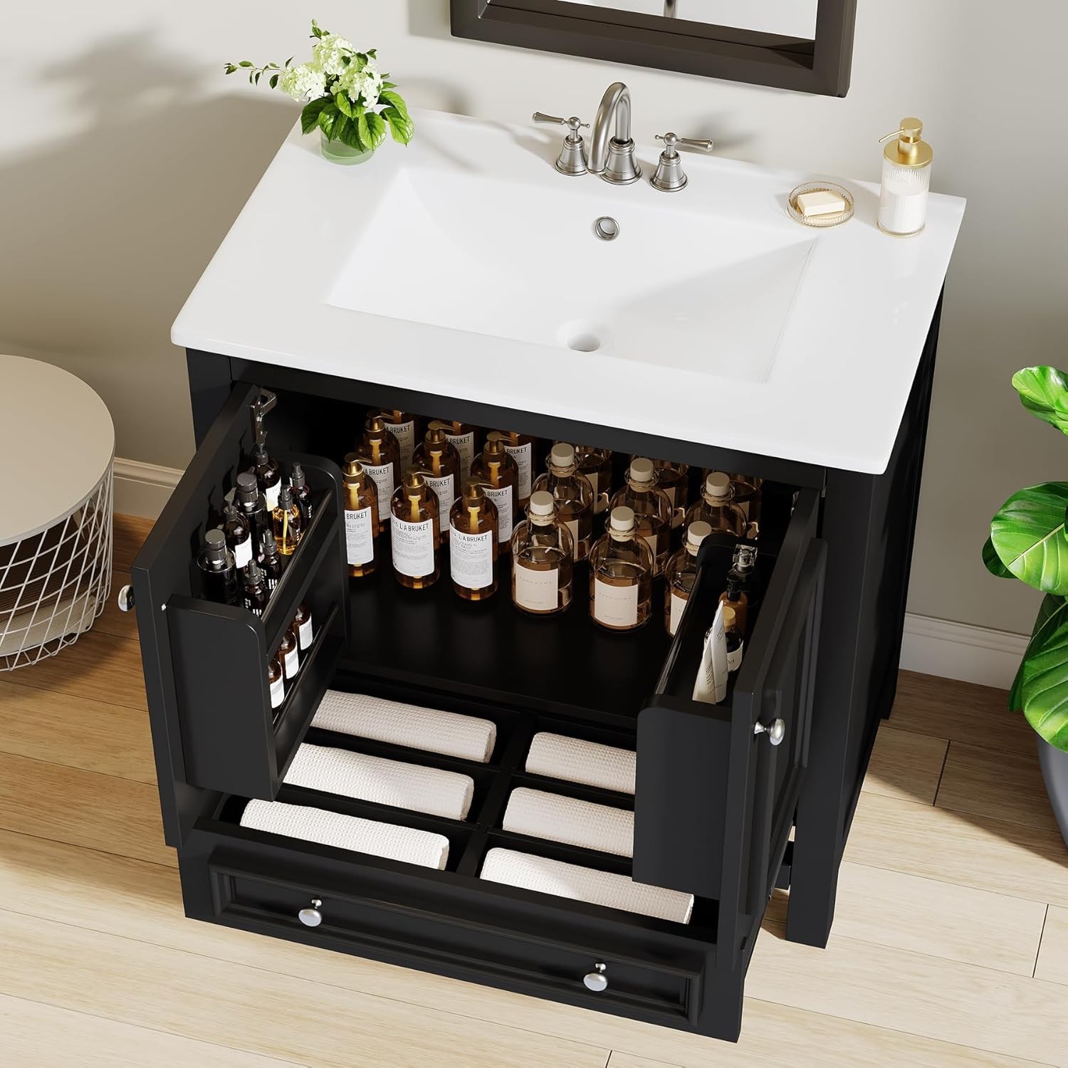 30″Modern Bathroom Vanity w/Sink Wooden Bathroom Cabinet with 2 Doors &1 Drawer