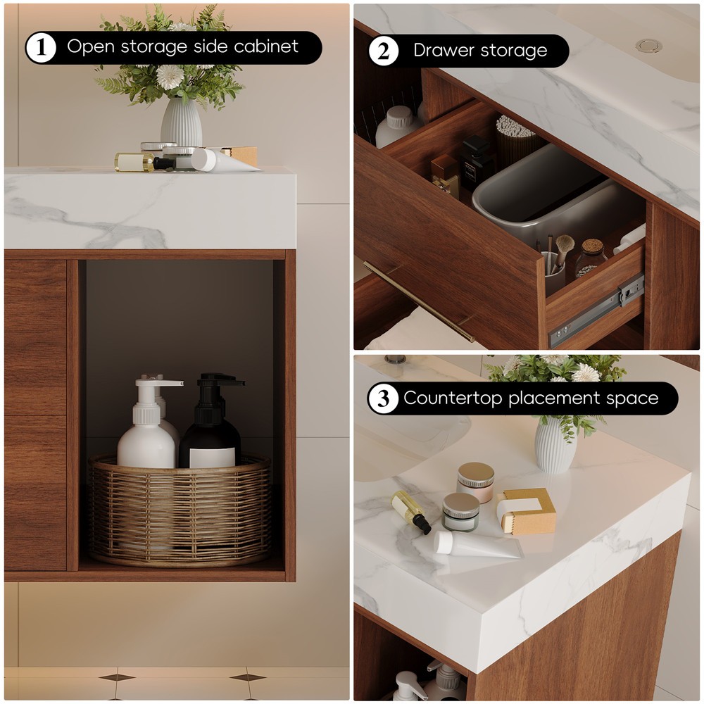 39.4″ Floating Bathroom Vanity Cabinet w/Sink,2 Drawers Wall Mounted Bath Vanity