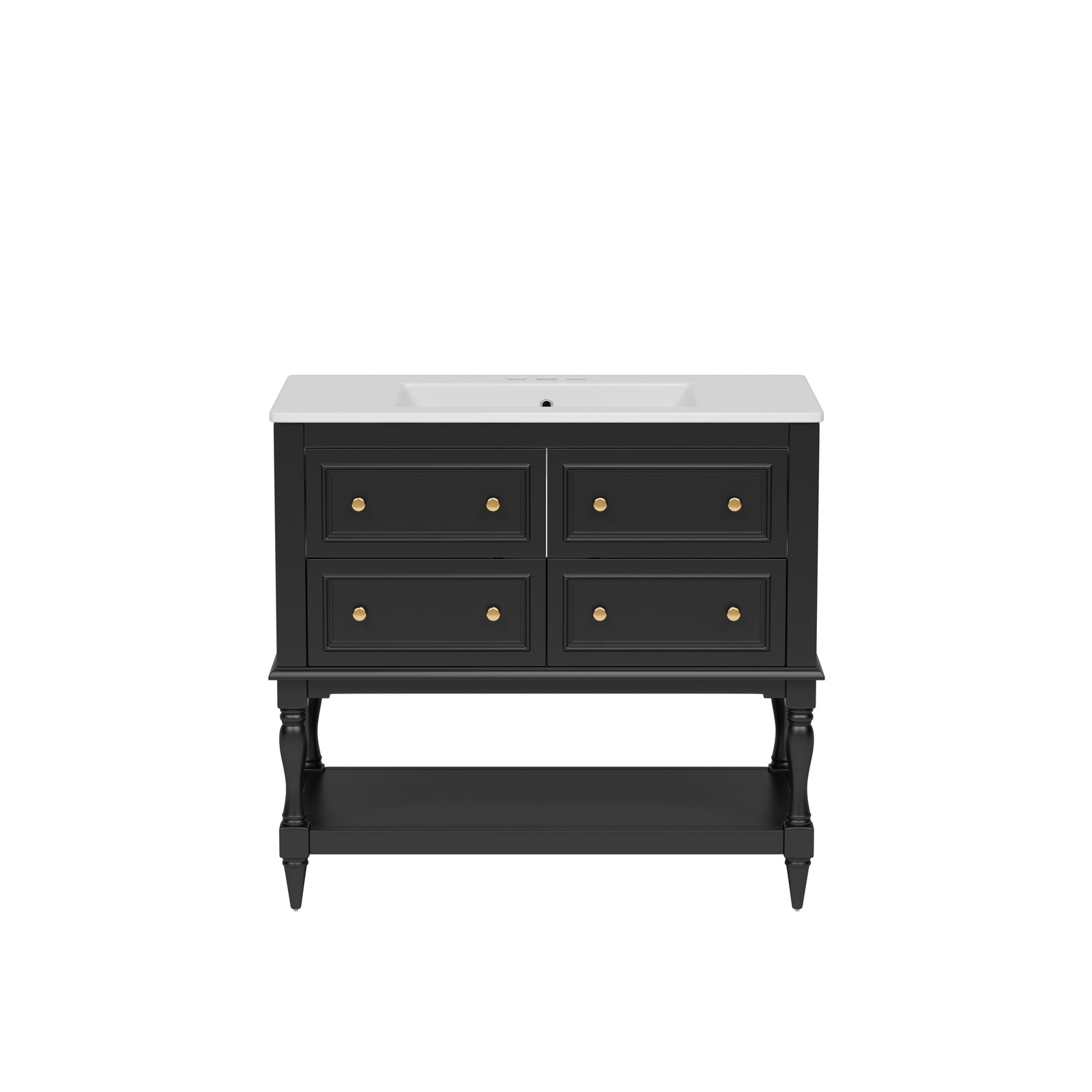 36″ Bathroom Vanity Cabinet with Sink Combo Set, 4 Drawers, Black