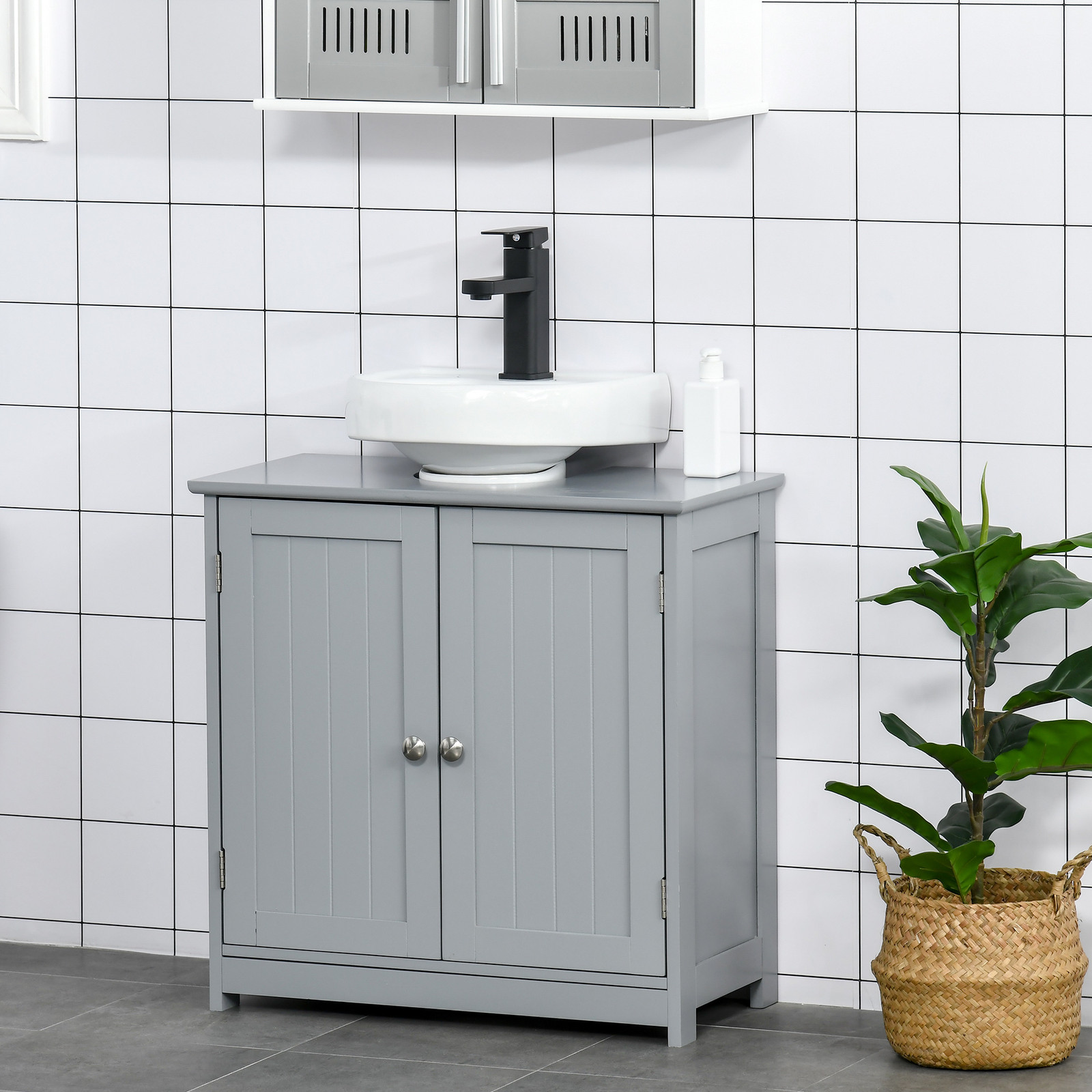 Pedestal Sink Storage Cabinet, Sink Bathroom Cabinet, Gray