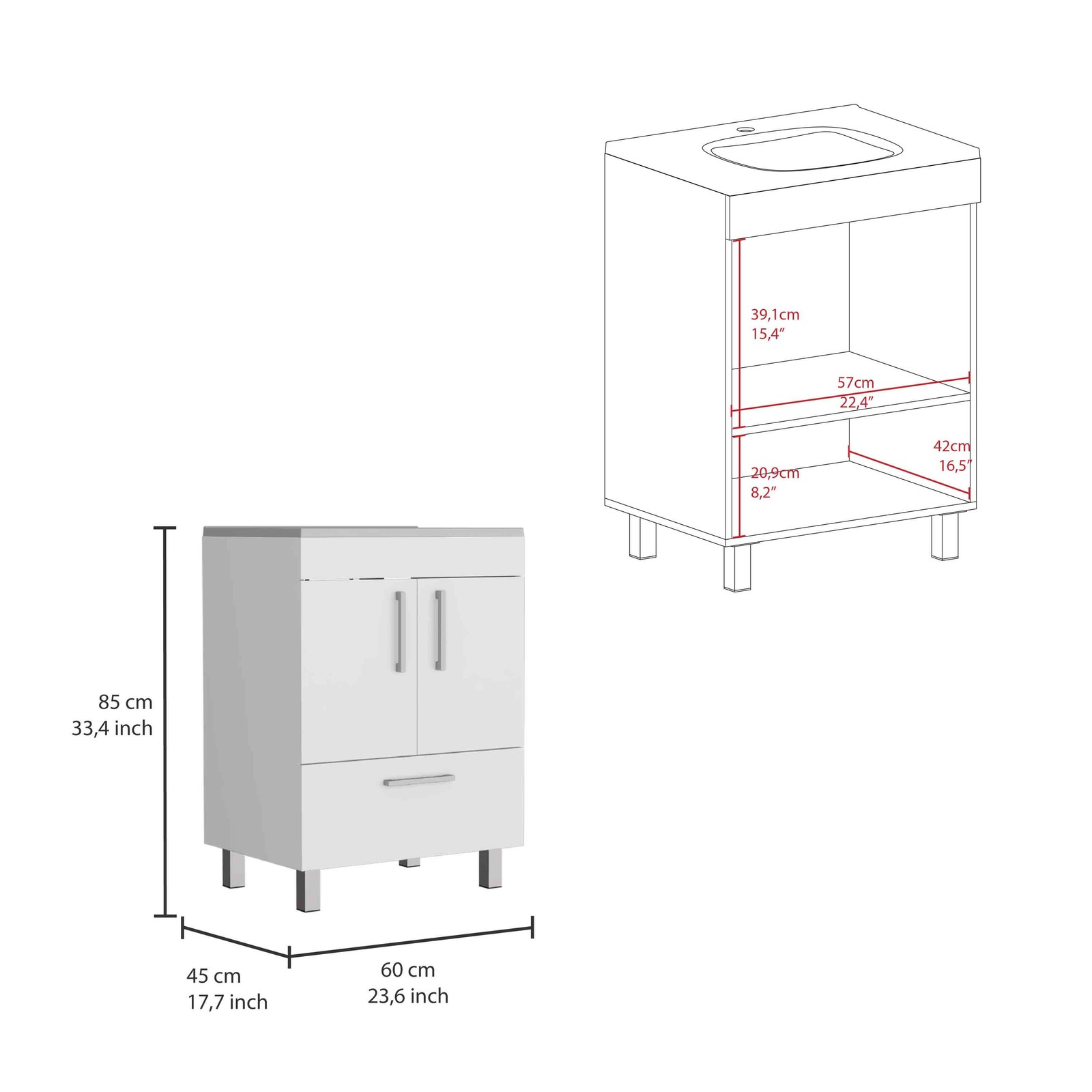 Velloc Single Bathroom Vanity Cabinet with Drawer – White