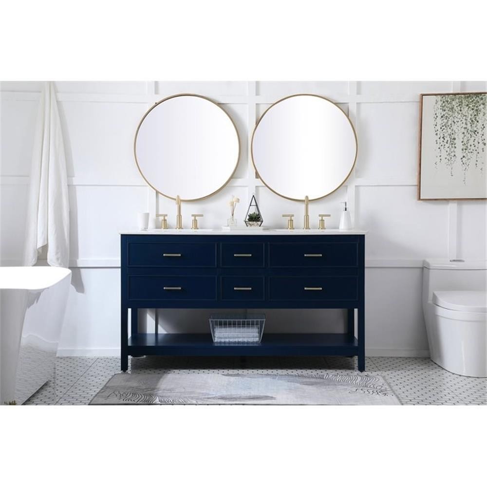 Elegant Decor Sinclaire 60″ Aluminum Alloy & MDF Double Bathroom Vanity in Blue
