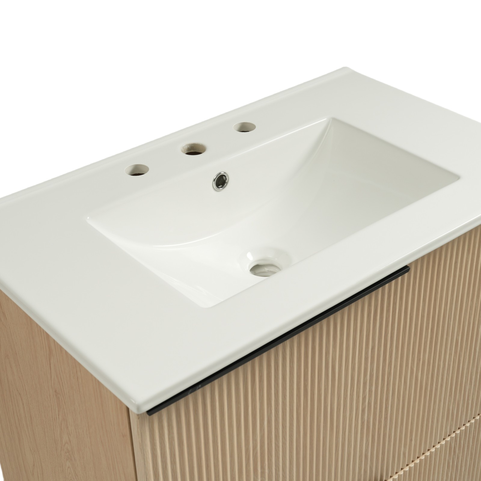 30″ Bathroom Vanity with Ceramic Sink, Soft Close Drawers, Fluted Design