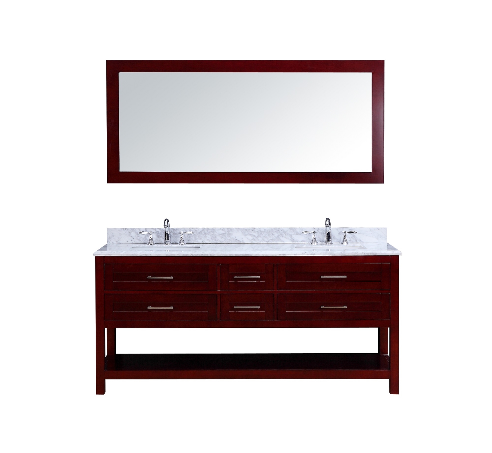 72″ Double Sink Bathroom Vanity Set White Carrera Marble Cherry Finish – Neva