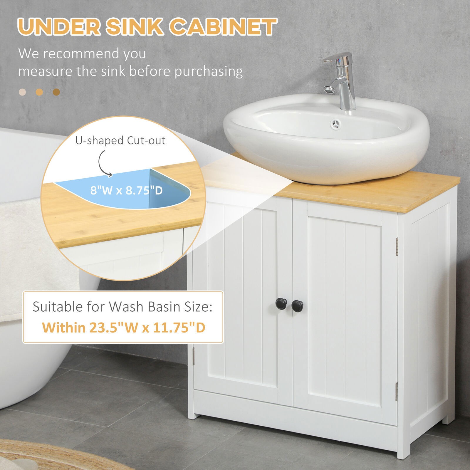Bathroom Vanities Under Sink Cabinet Pedestal Storage Cupbaord with Doors White