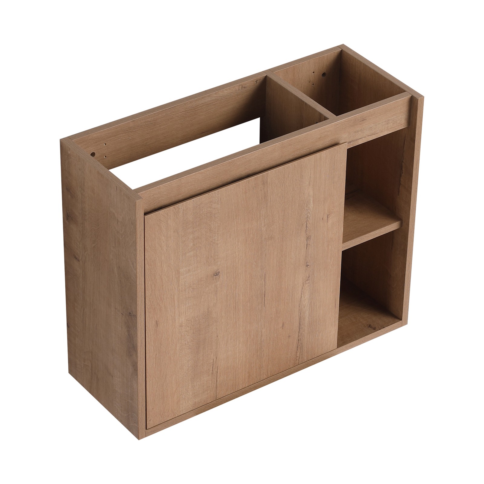 24in Plywood Wall-Mounted Bathroom Vanity W/ Ceramic Sink Basin Door Shelf Oak