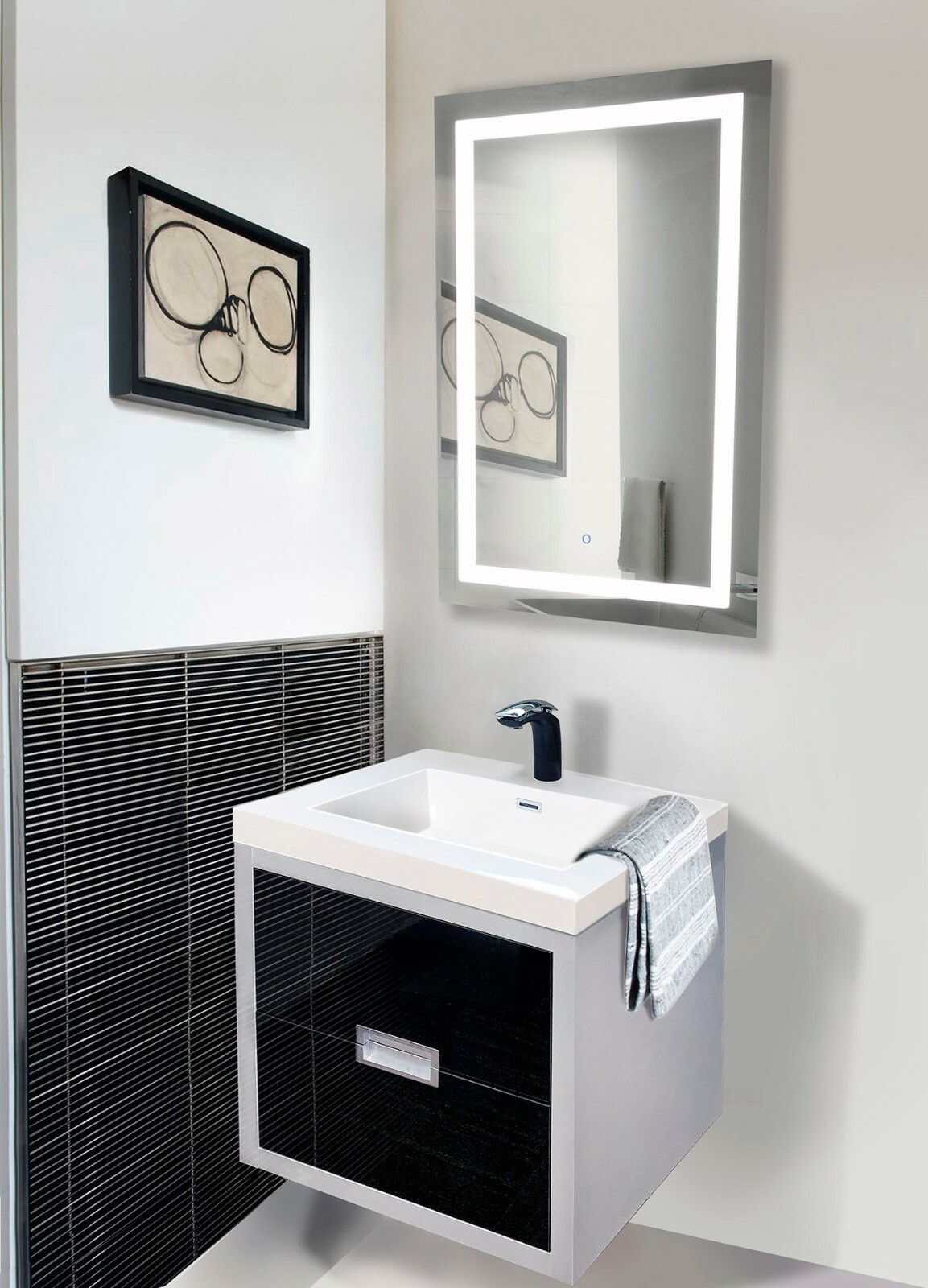 Modern 24″ Single Bathroom Vanity silver/black+LED Mirror+sink+faucet mod.DAN24