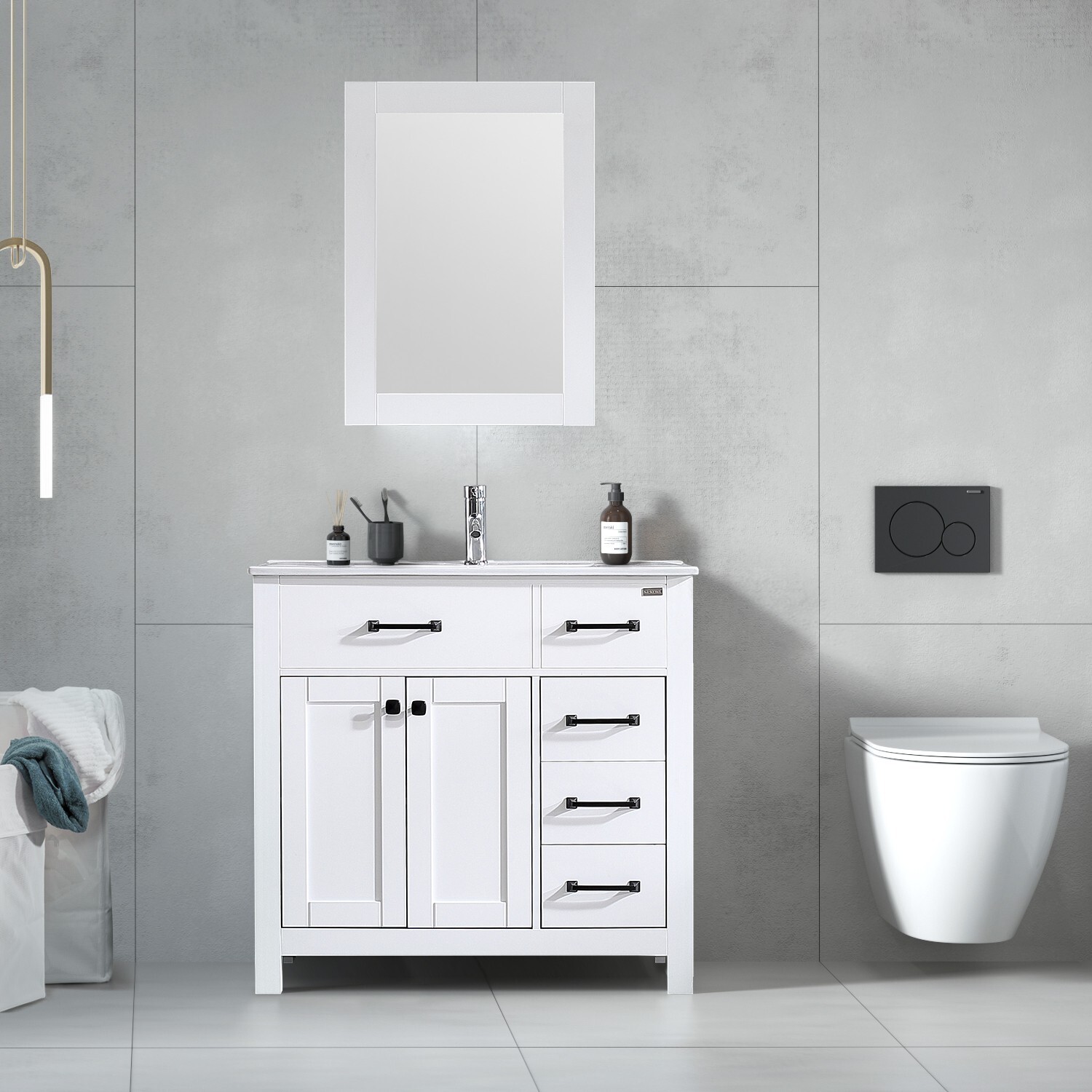 Wonline 36 inch Bathroom Vanity Cabinet Integrated Ceramic Sink Free Standing