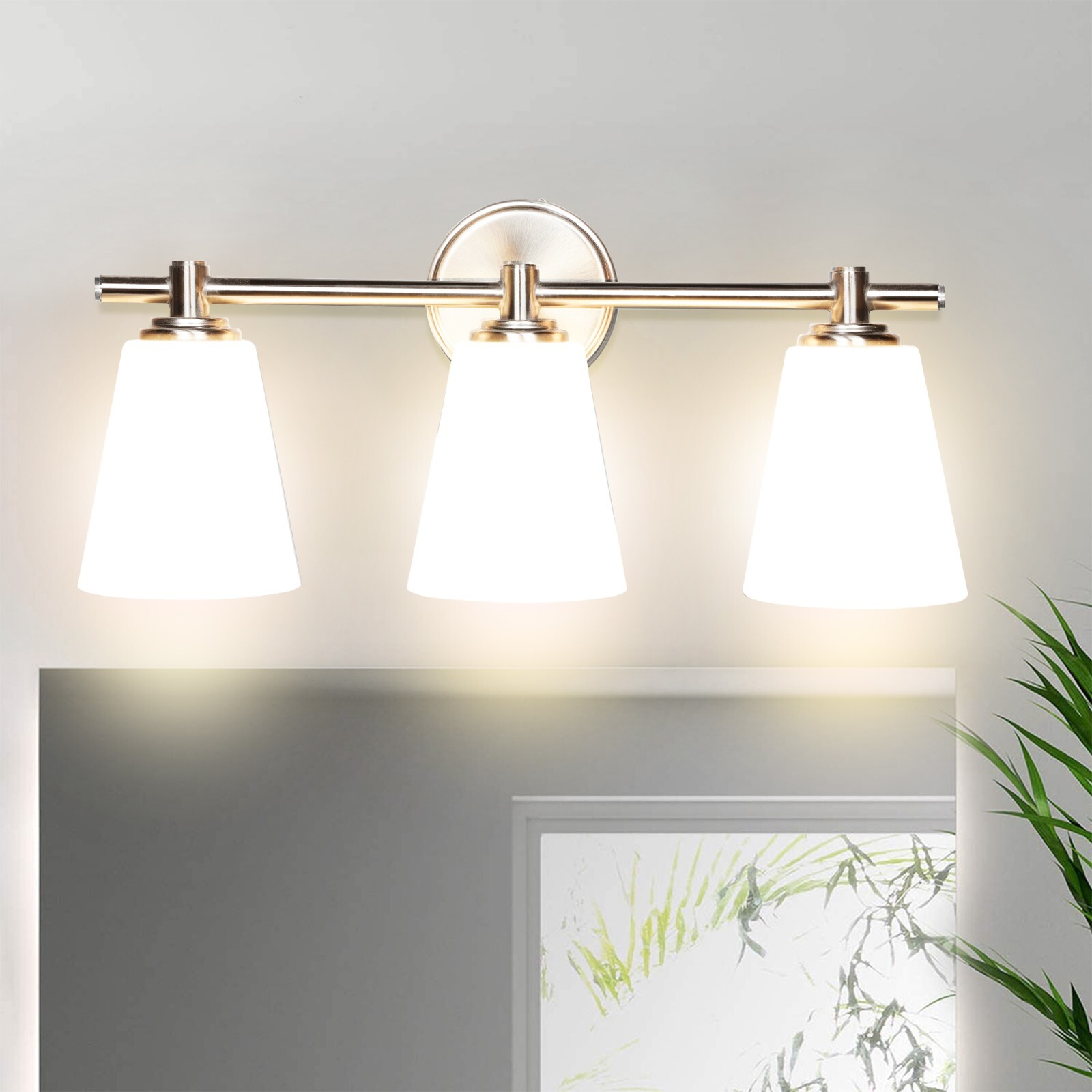 Lucere modern Vanity Wall Sconce LED 3-Light Bathroom Opal Glass shade fixtures