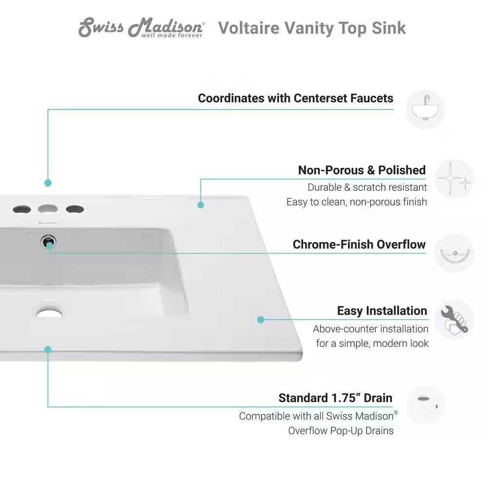 Swiss Madison Voltaire 31″ Vanity Top Sink Rectangular Ceramic Bathroom Basin