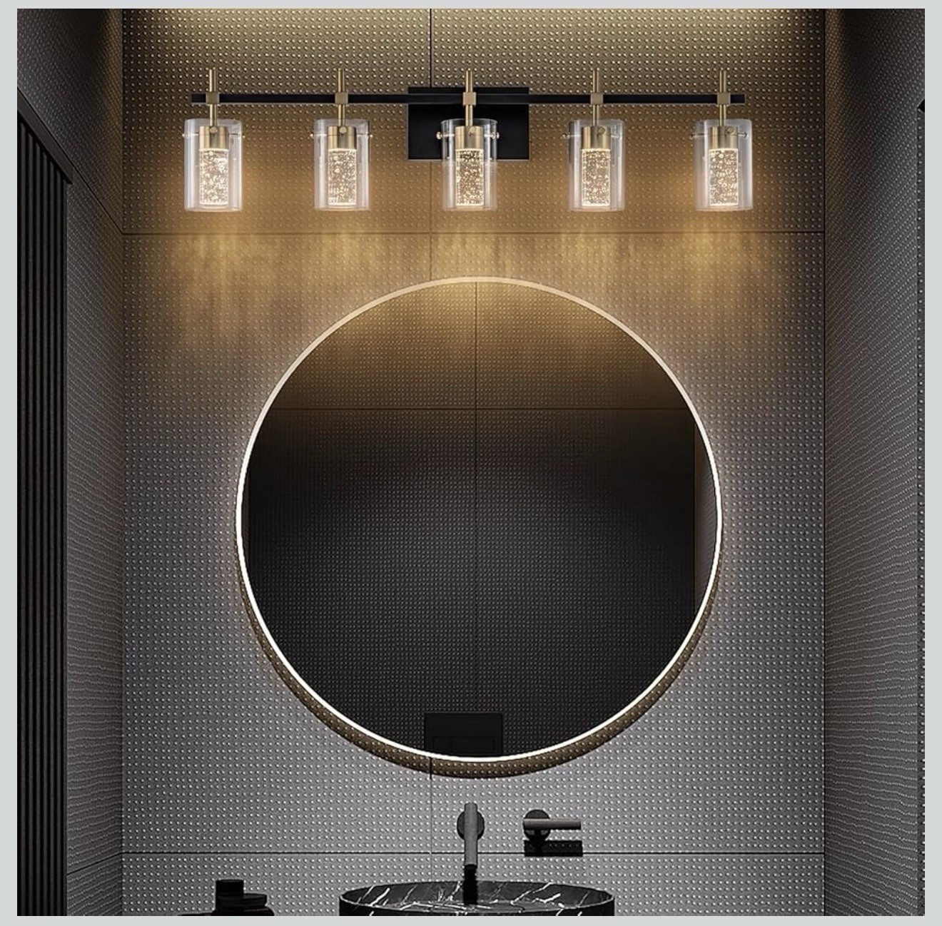 Bathroom Light Fixtures Black and Gold, 5 Light Bathroom Vanity Light, Modern