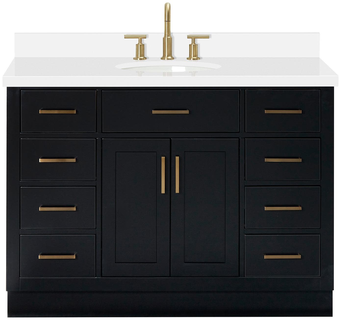 Ariel T049SWQOVO Hepburn 49″ – Black / Pure White Quartz Top / Satin Brass