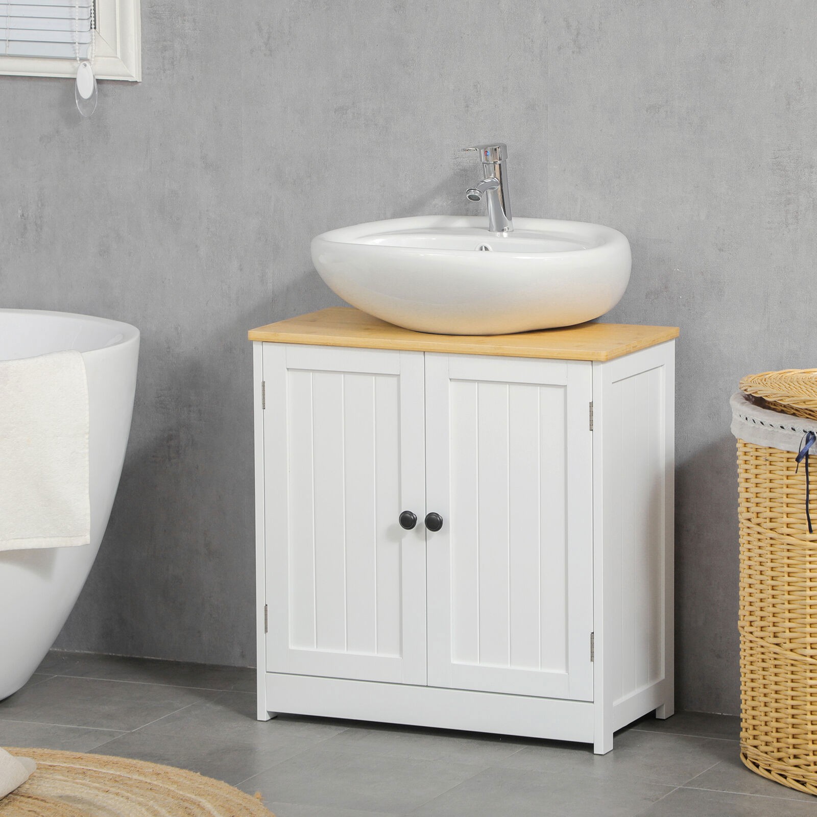 Bathroom Vanities Under Sink Cabinet Pedestal Storage Cupbaord with Doors White