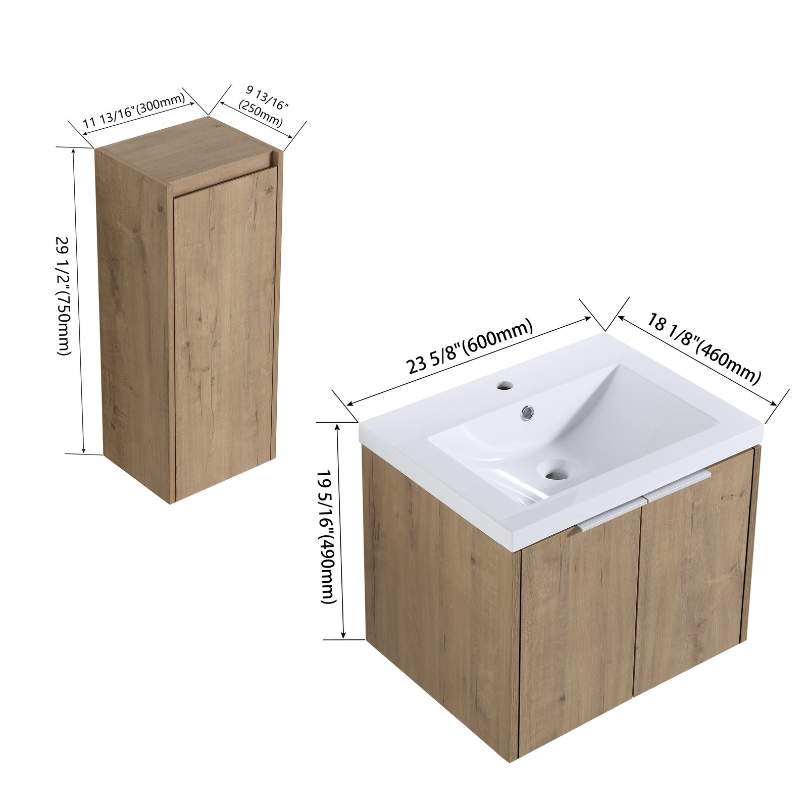24 Inch Plywood Floating Wall-Mounted Vanity Bathroom with Sink and Side Cabinet