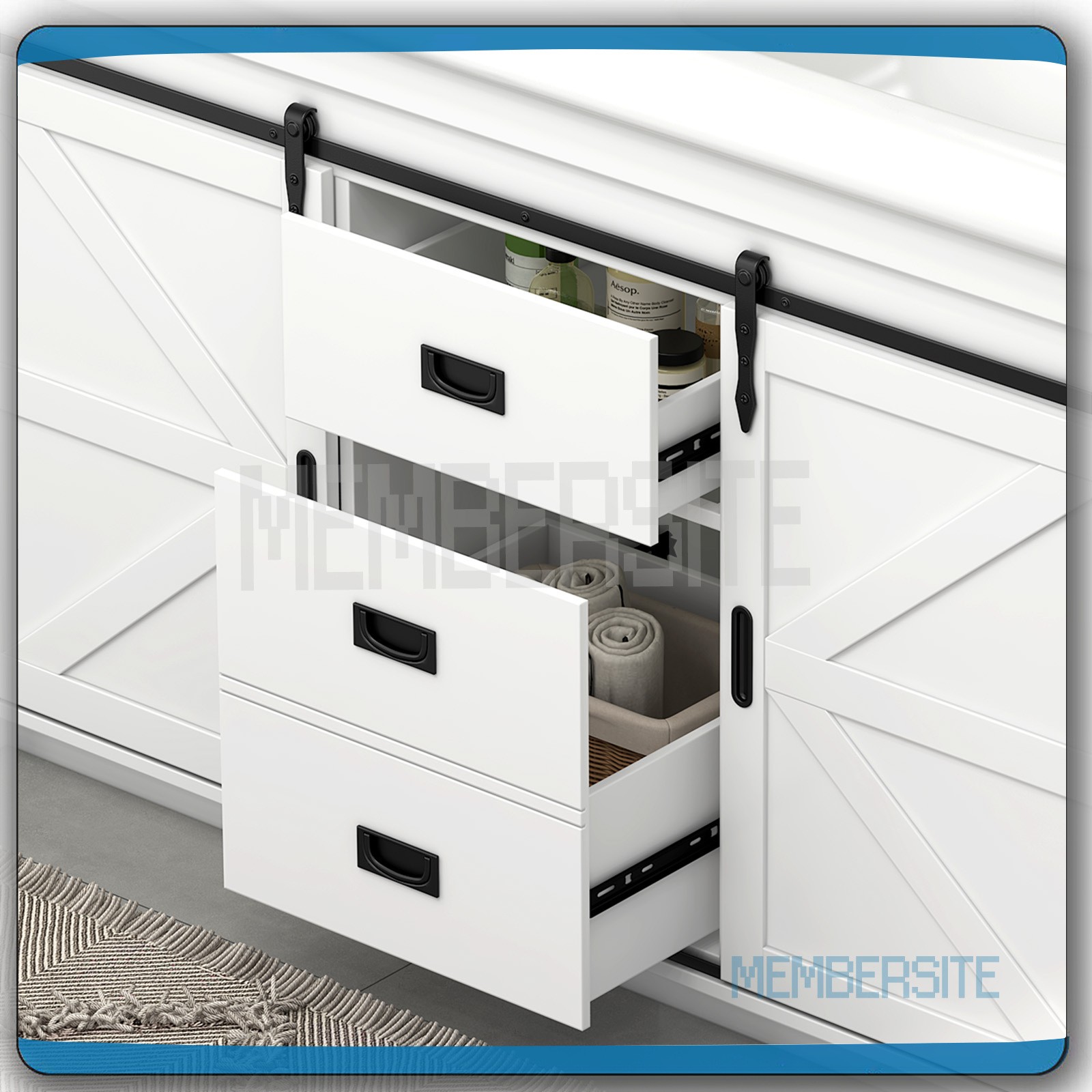Bathroom Vanity Cabinet ,47.3″ Ceramic Sink ,Bathroom Vanity and 2 Sliding Doors