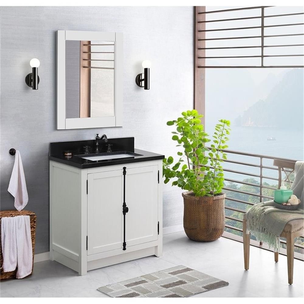 Plantation 31″ Solid Wood Rectangle Sink Vanity in Glacier Ash/Black Galaxy