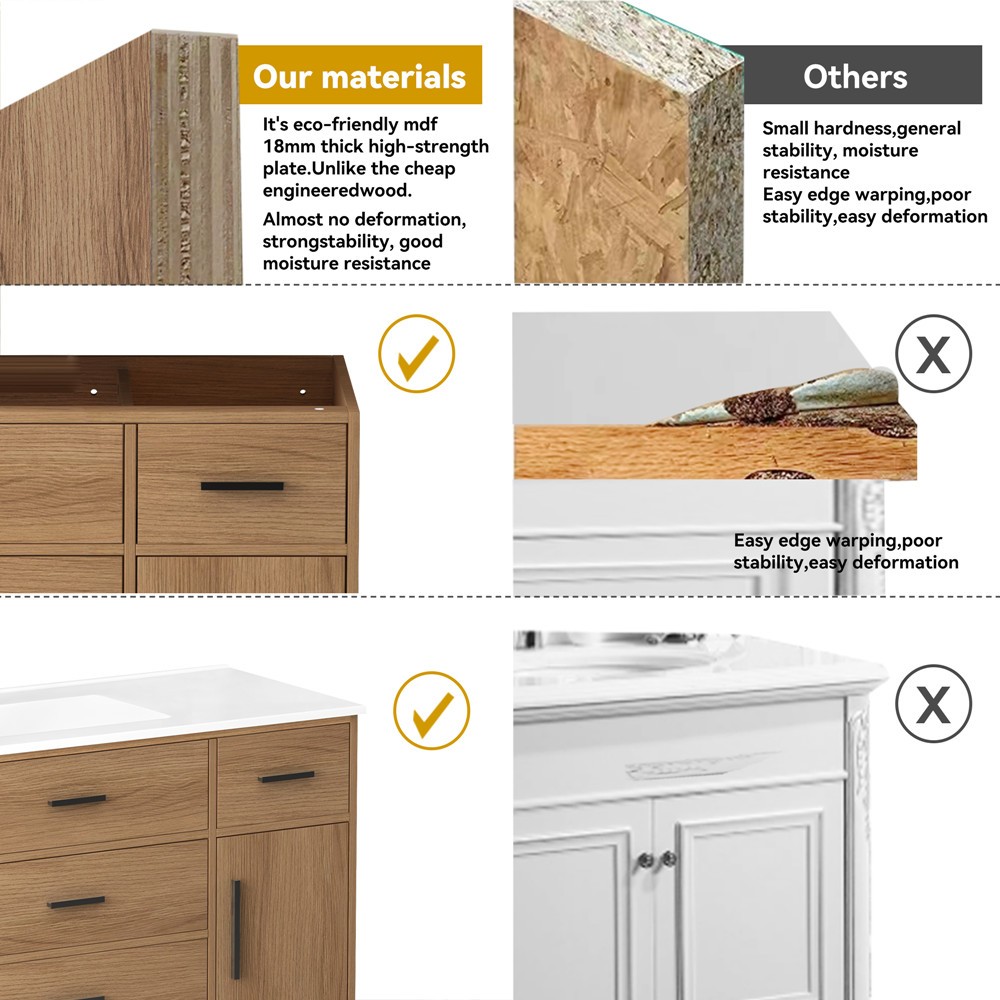 48″ Bathroom Vanity w/Sink,Freestanding Vanity Storage Cabinet,5 Drawers,2 Doors