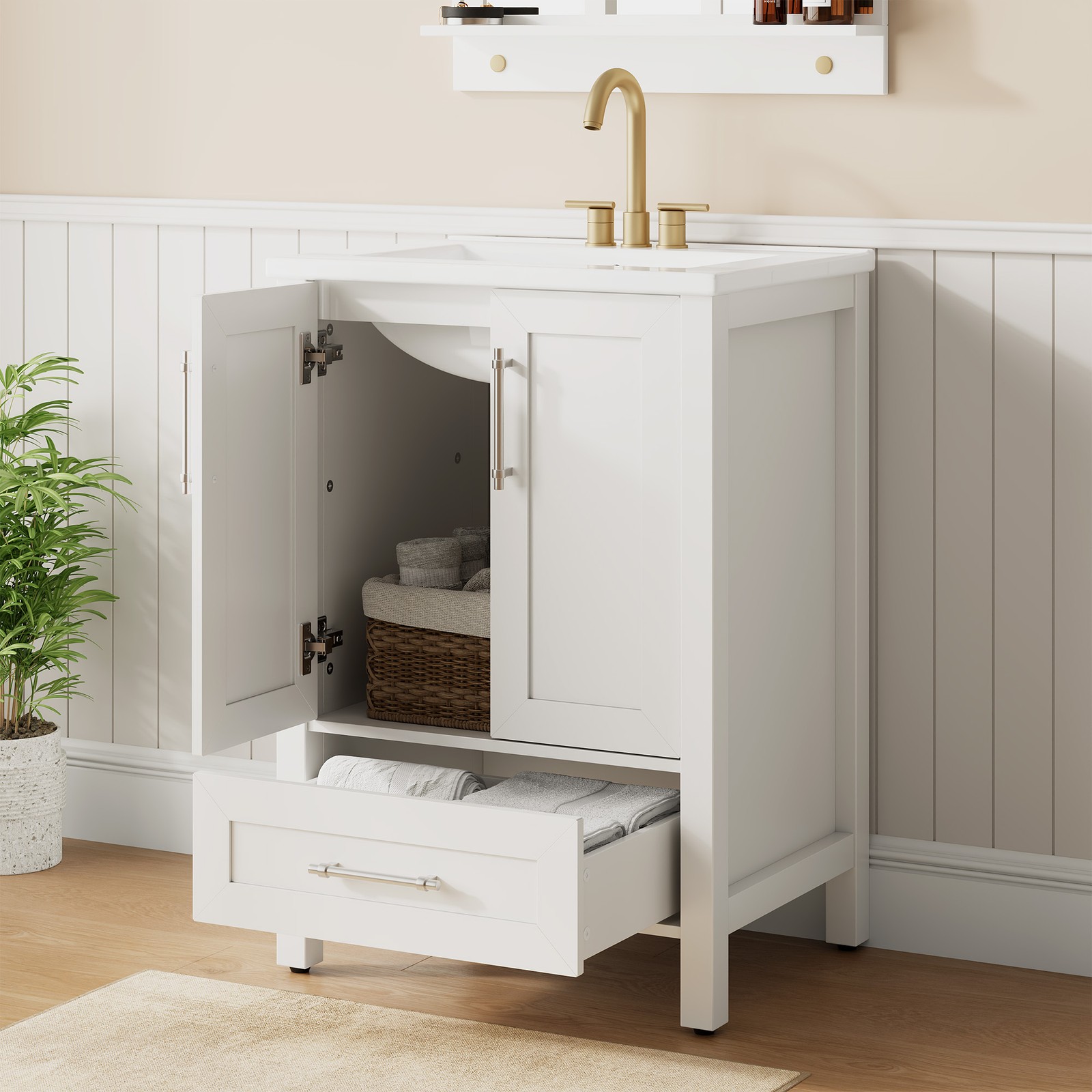 24 Inch Bathroom Vanity with Sink Freestanding Cabinet Soft-Closing Doors