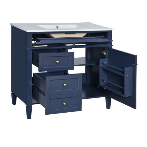 36” Blue Bathroom Vanity w/ Sink & Mirror Cabinet Storage Soft Close Doors