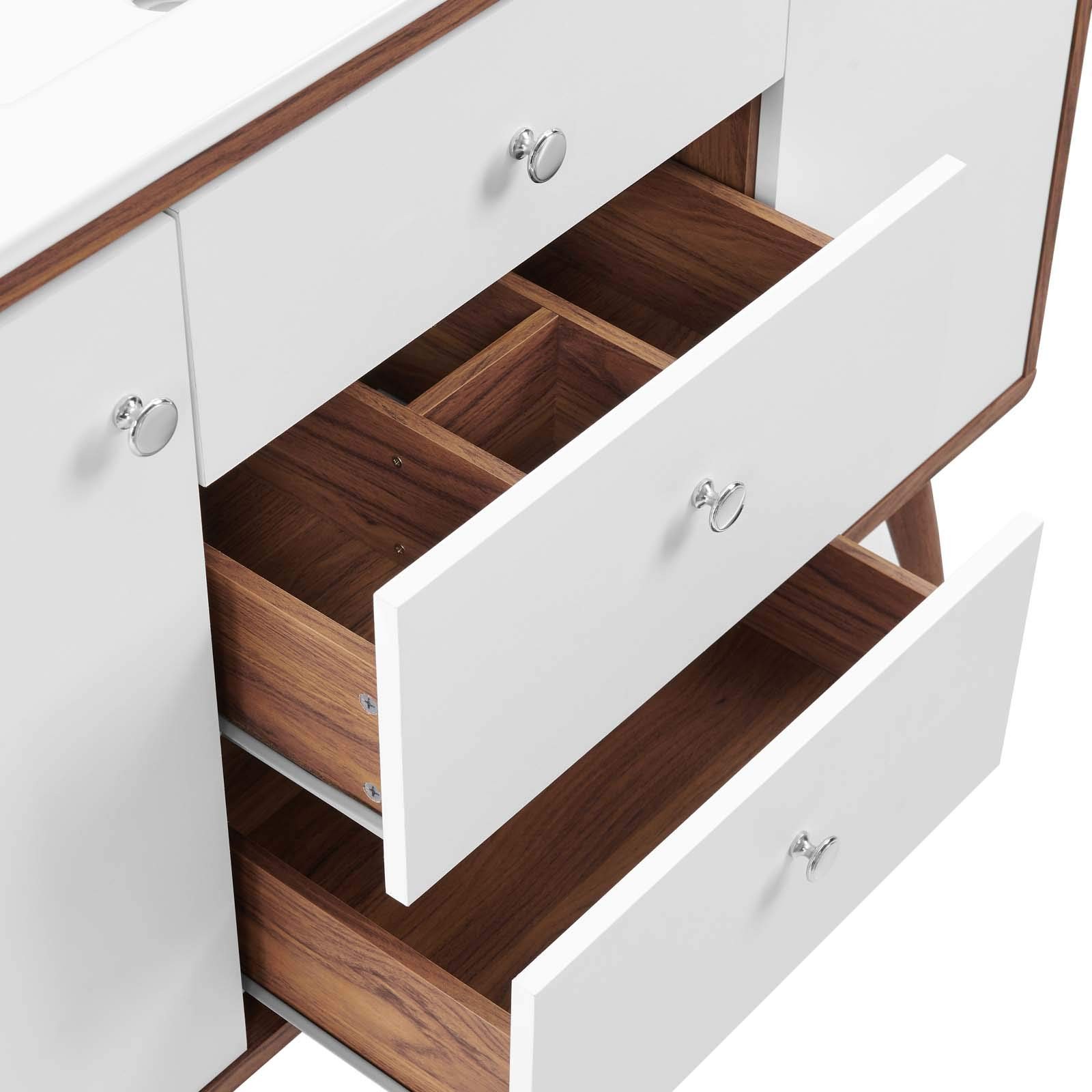 Modway Transmit 47″ Modern Wood Single Sink Bathroom Vanity in Walnut/White