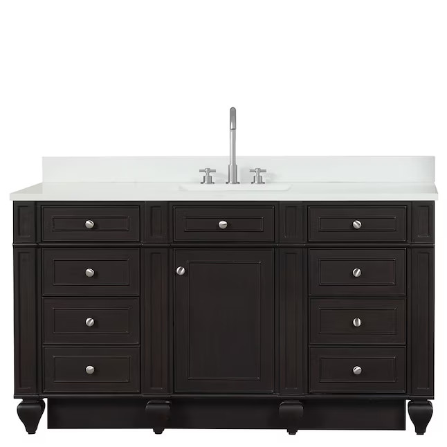 60in Design Element Winston WN-60S-ES Single White Quartz Top Espresso Vanity