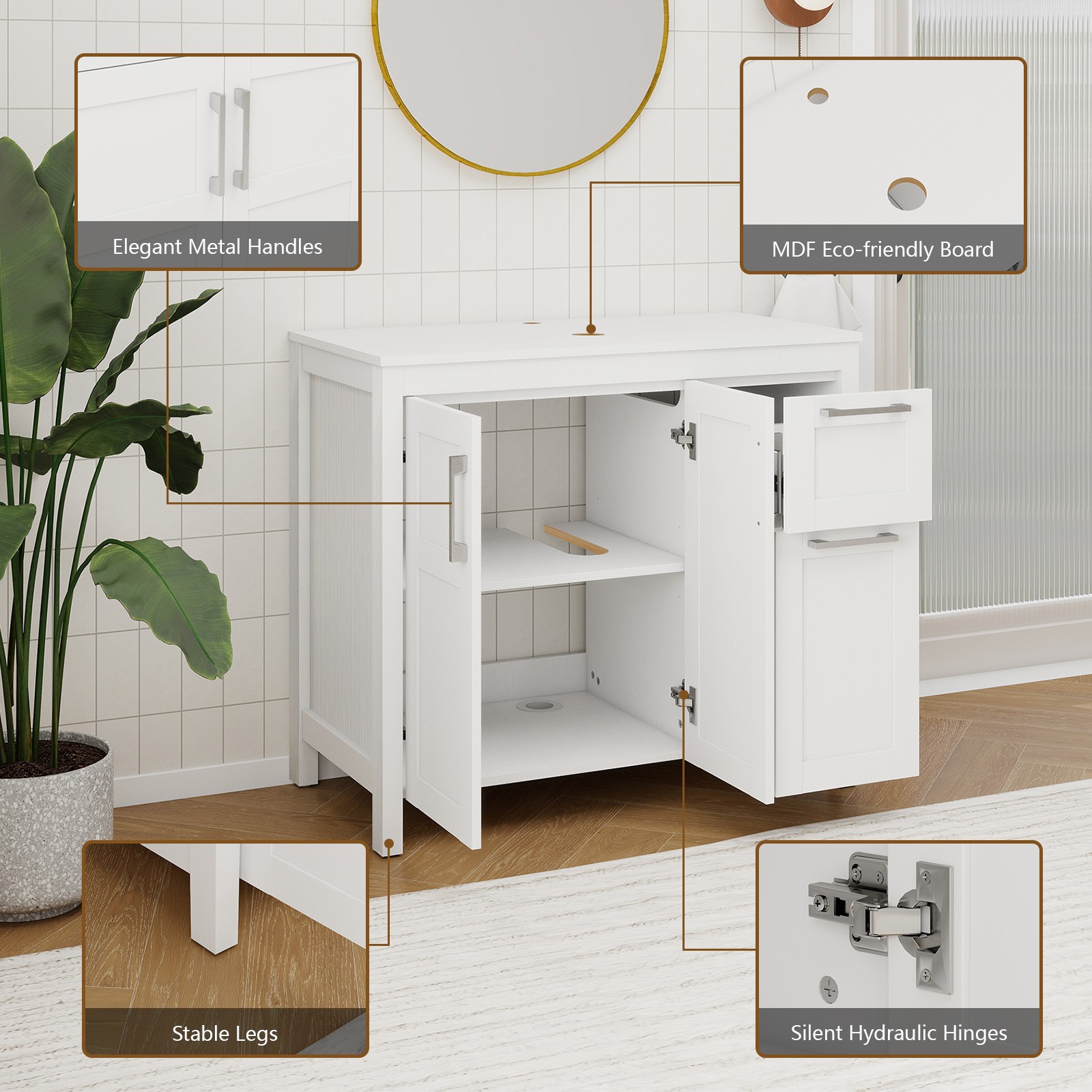 36″ Vessel Sink Bathroom Vanity Set – Faucet, Pop-Up Drain & Soft-Close Cabinet