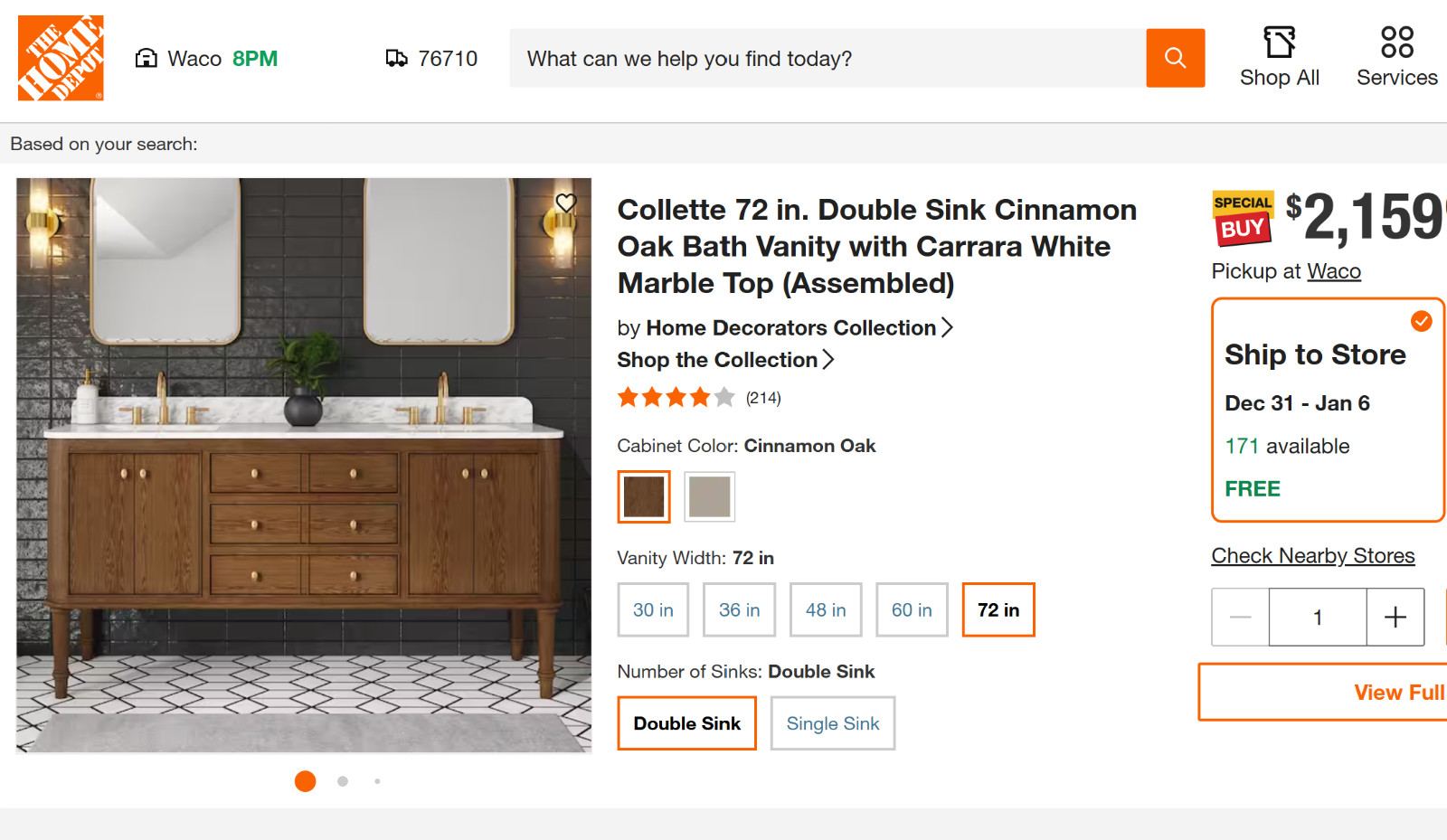 Collette Double Sink Bath Vanity – Only $485: Minor damage – Retails for $2,699