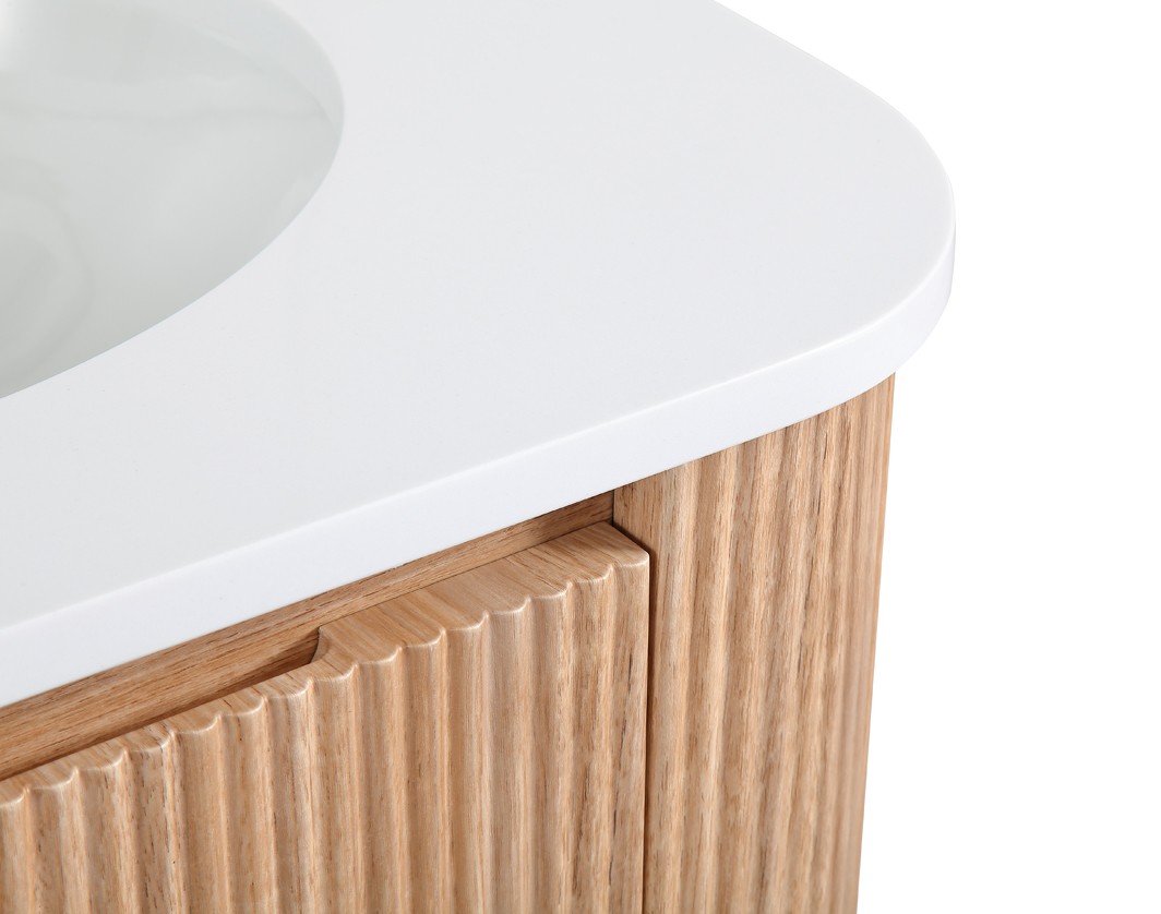 24″ Wall Mounted Bathroom Vanity with Sink Curved Design Wood Finish