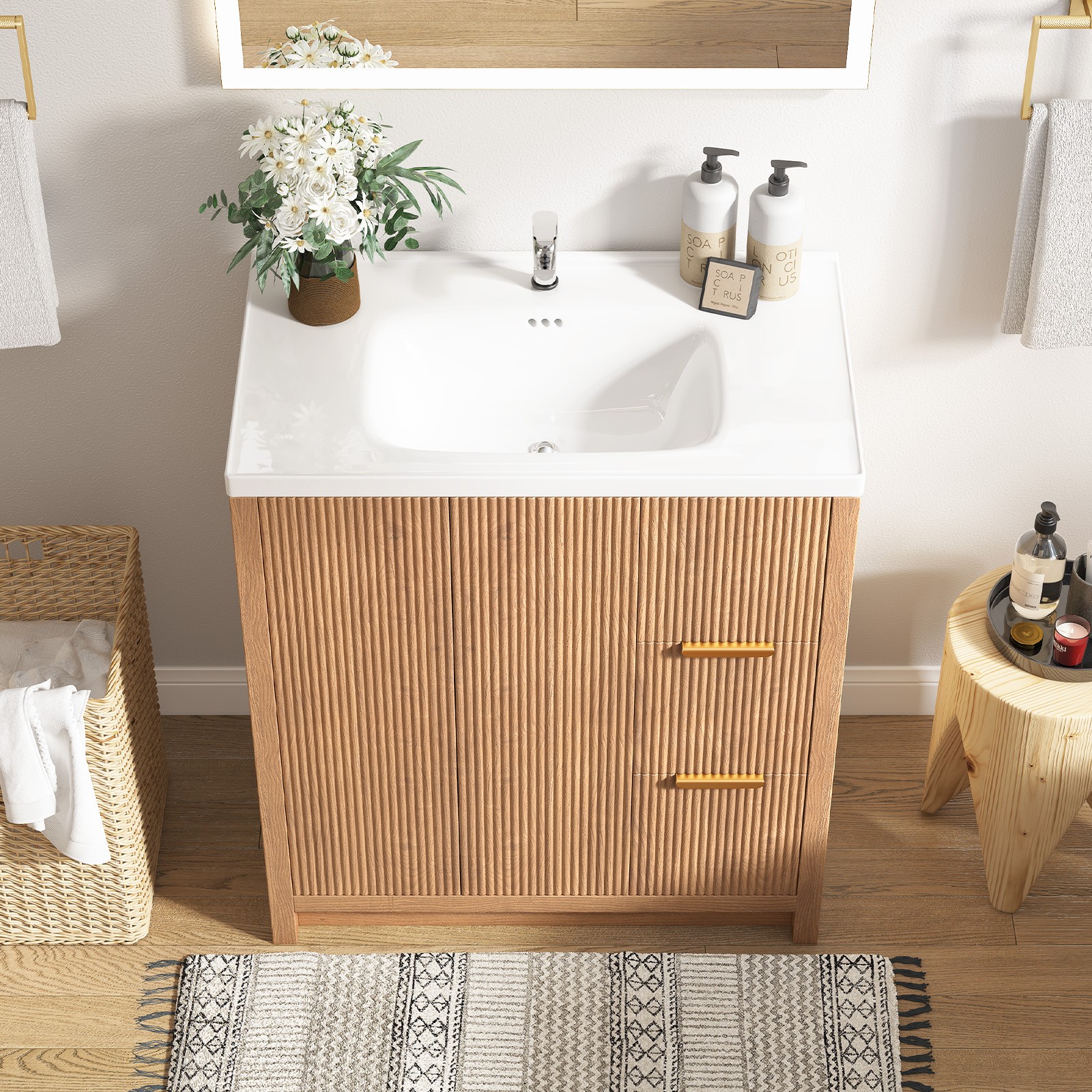 Modern Bathroom Vanity with 2 Drawers,Doors & Storage Shelves,Storage Cabinet