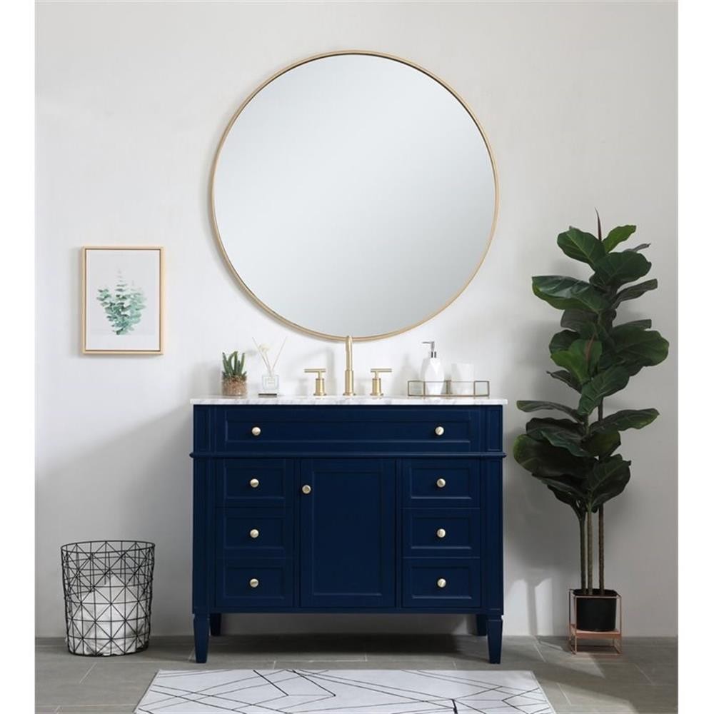 Elegant Decor Park Avenue 42″ Metal MDF Marble Single Bathroom Vanity in Blue