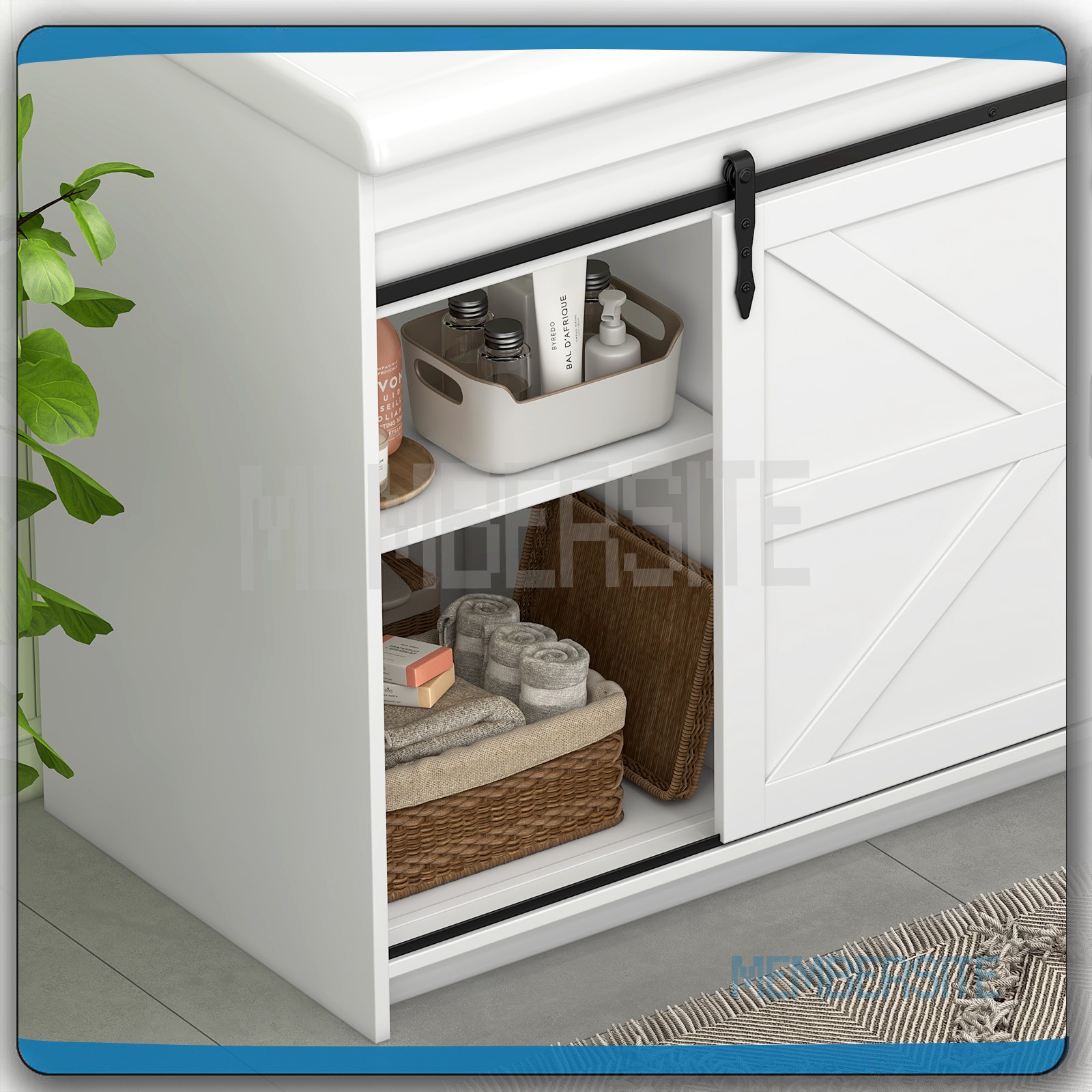 Bathroom Vanity Cabinet ,47.3″ Ceramic Sink ,Bathroom Vanity and 2 Sliding Doors