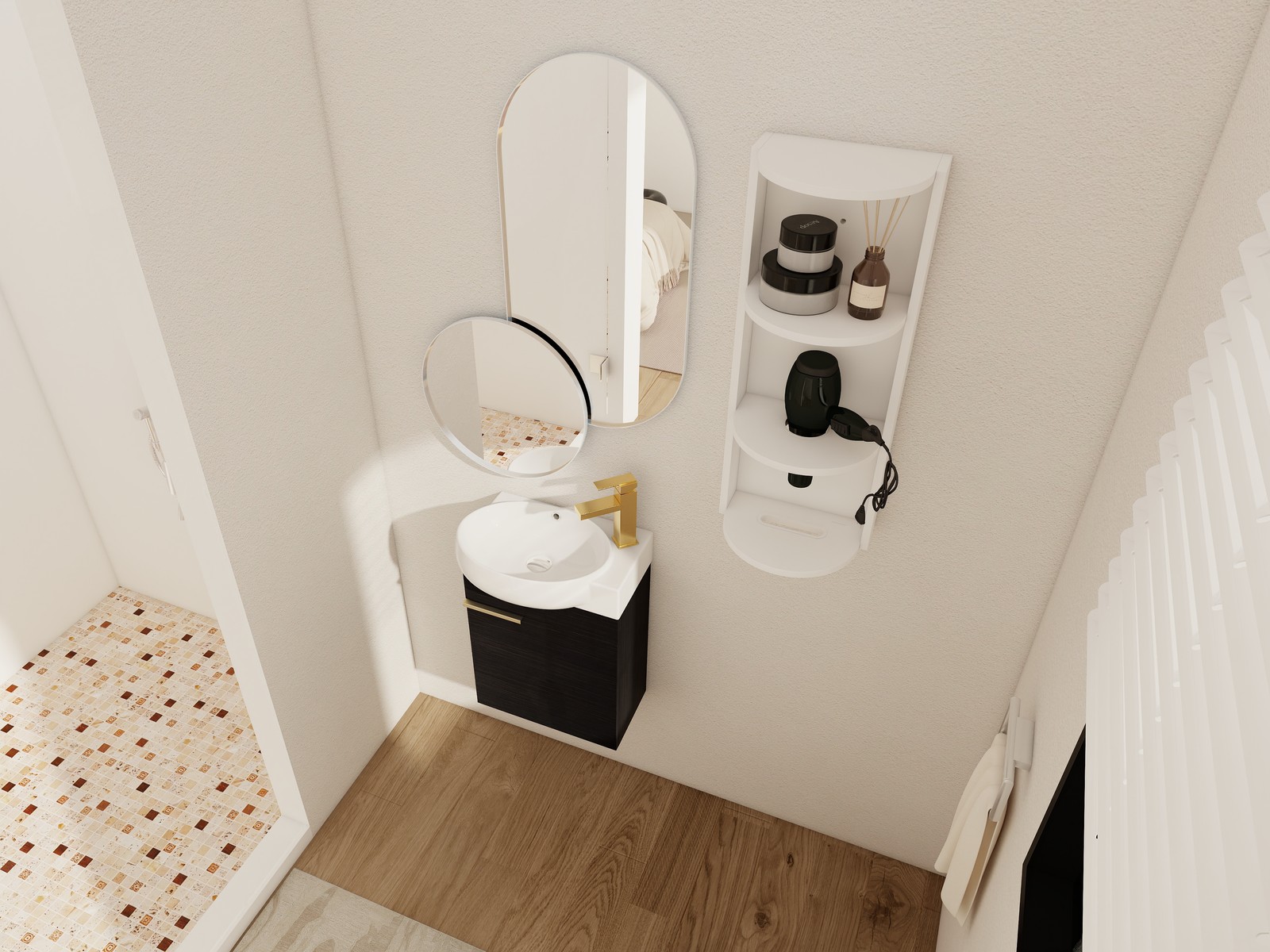 16In Freestanding Bathroom Vanity With Ceramic Sink Basin W/ Storage Rack Black