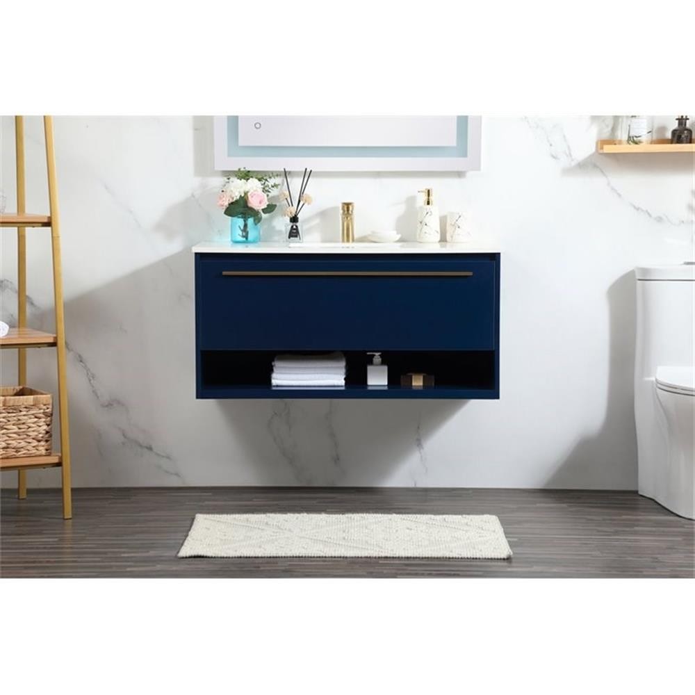 Elegant Decor Roman 40″ Aluminum Alloy MDF Single Bathroom Vanity in Blue