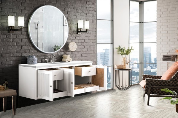 60″ James Martin Athens E645-V60S-GW-3WZ Vanity Cabinet White Zeus Silestone Top