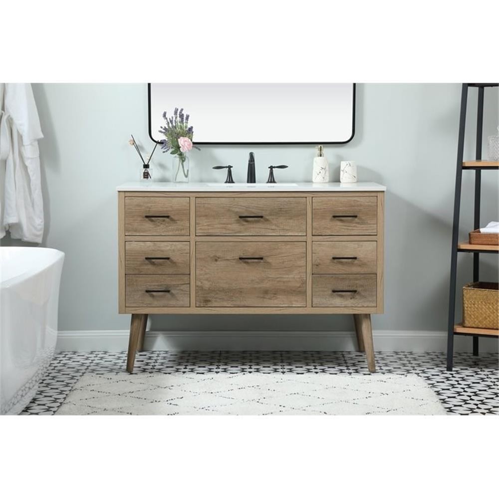 Elegant Decor Boise 48″ Aluminum MDF Single Bathroom Vanity in Natural Oak