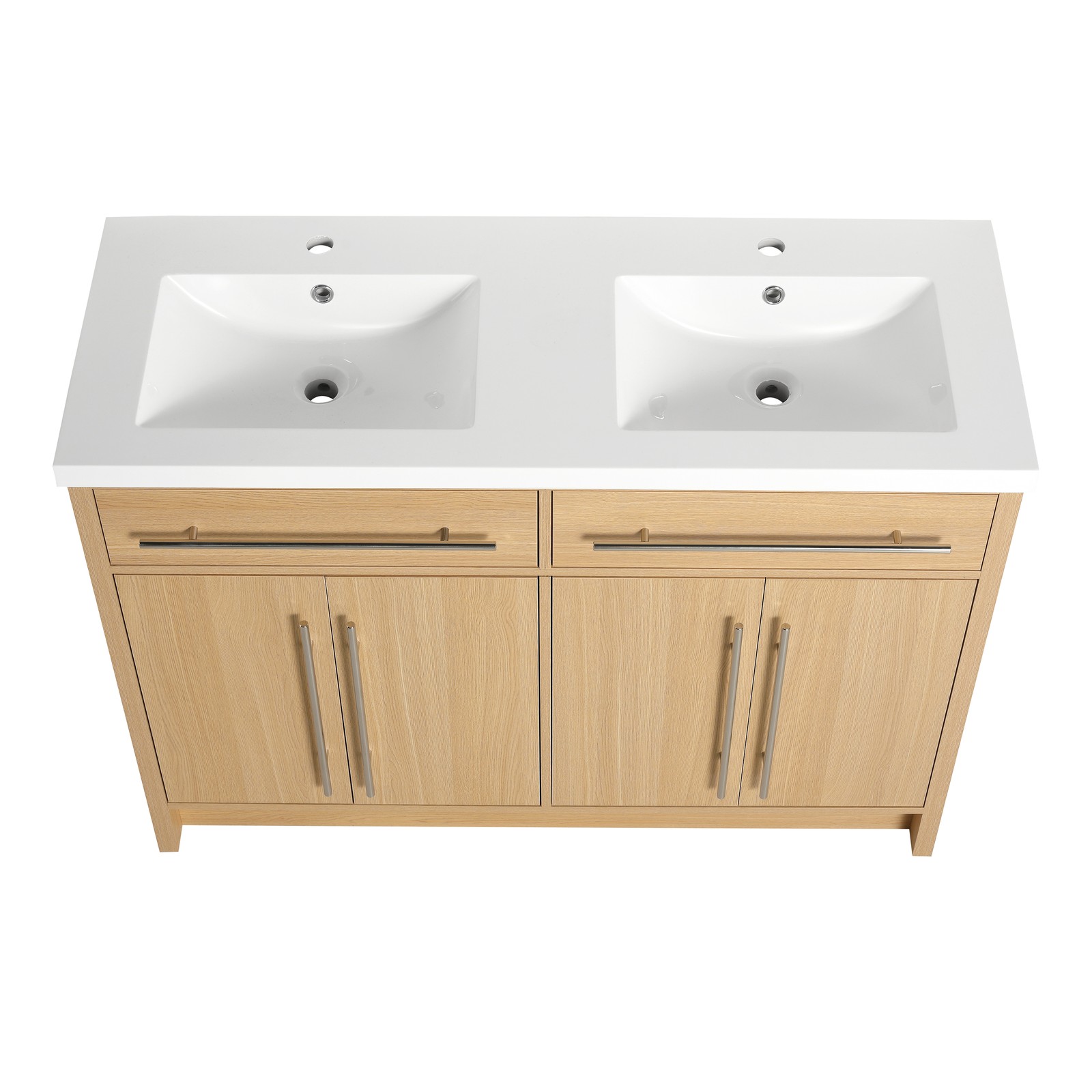 48 inch Plywood Bathroom Vanity Freestanding Double Resin Sink Storage W/2 Doors