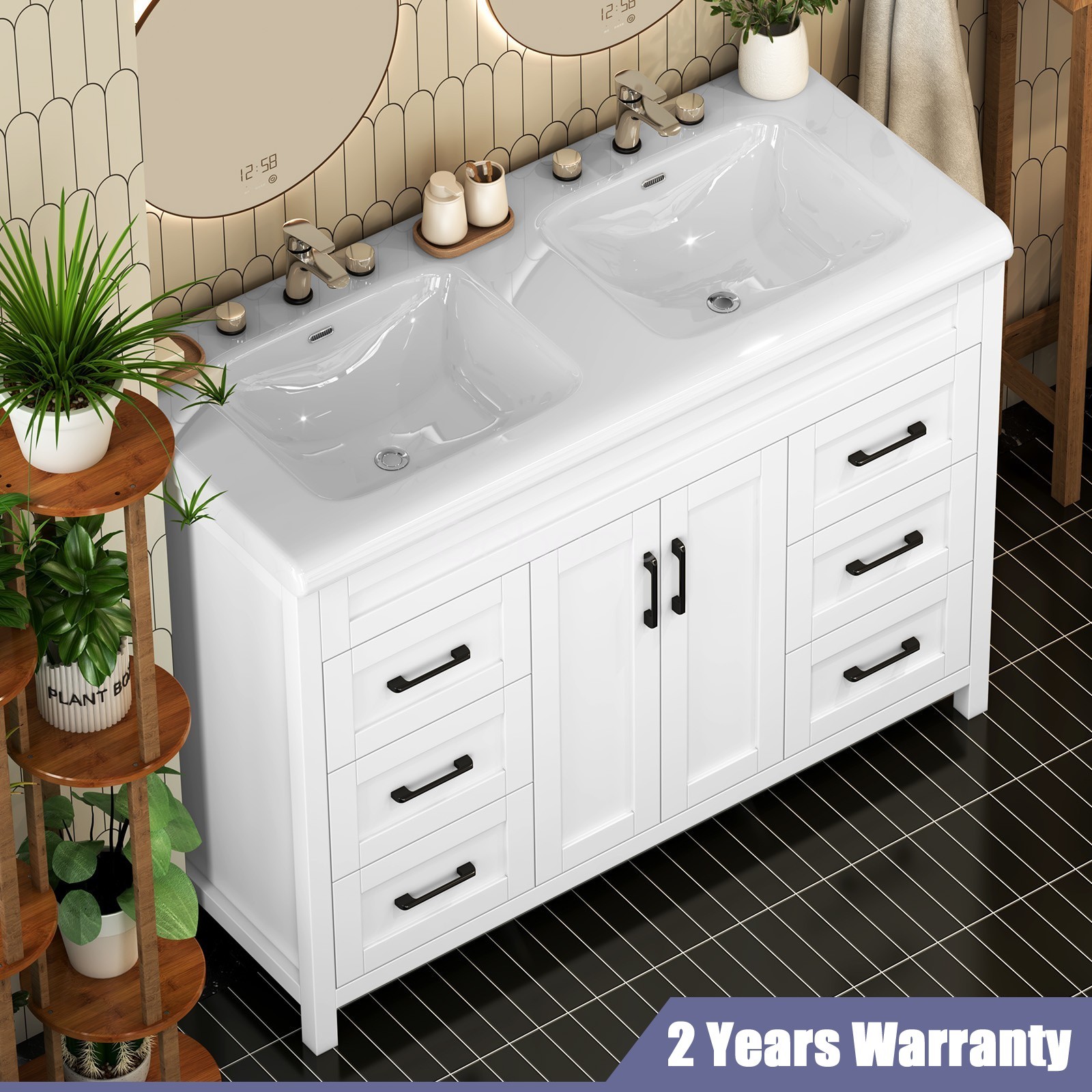 47″ Bathroom Double Sink Vanity Cabinet Ceramic W/ Double Sink Cabinet White