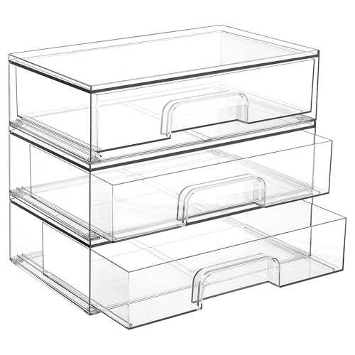 Vtopmart 12.1”W Clear Stackable Storage Drawers,3 Pack Acrylic 3pack Wide