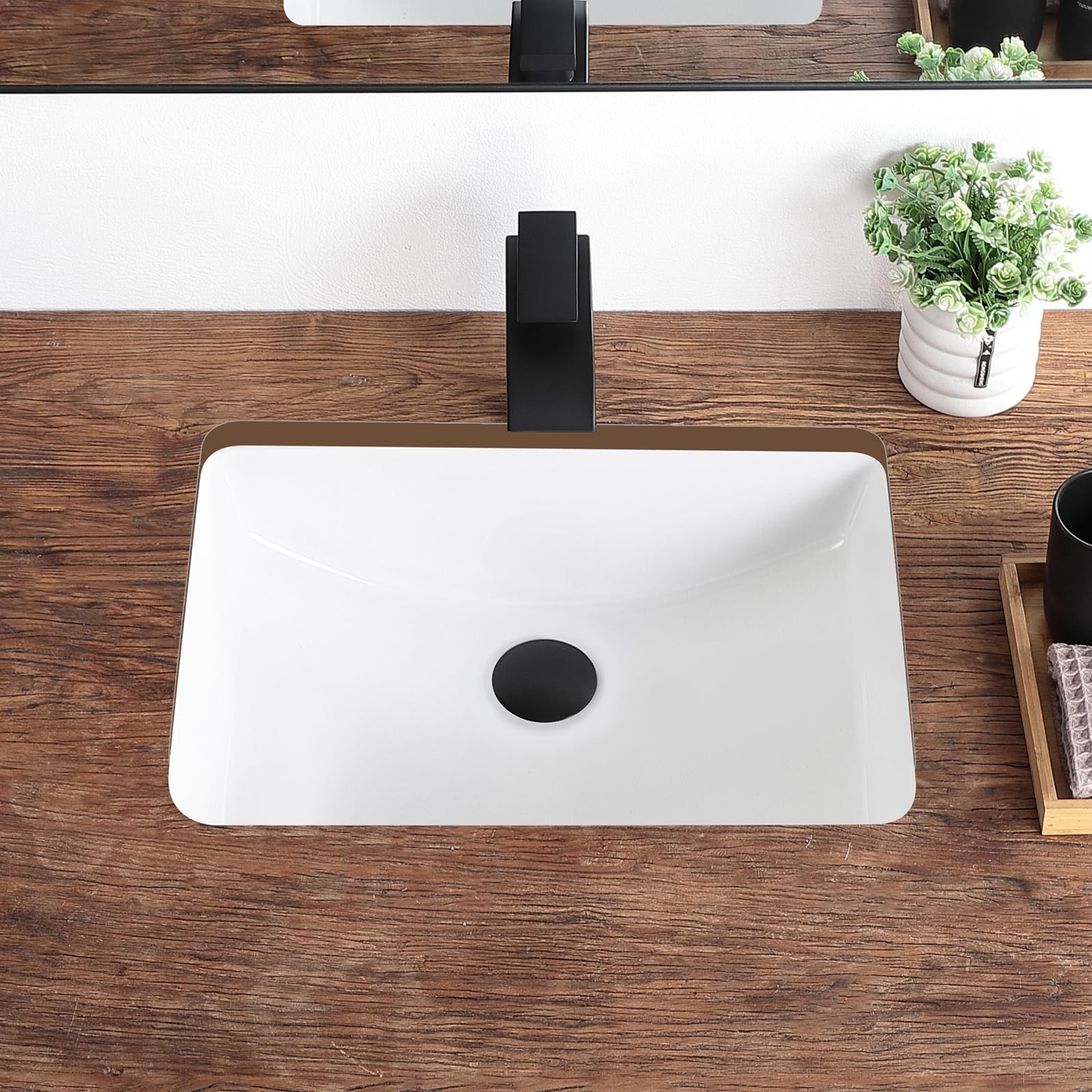 18 Inch Undermount Bathroom Sink White Ceramic Rectangular Under Counter Bathroo